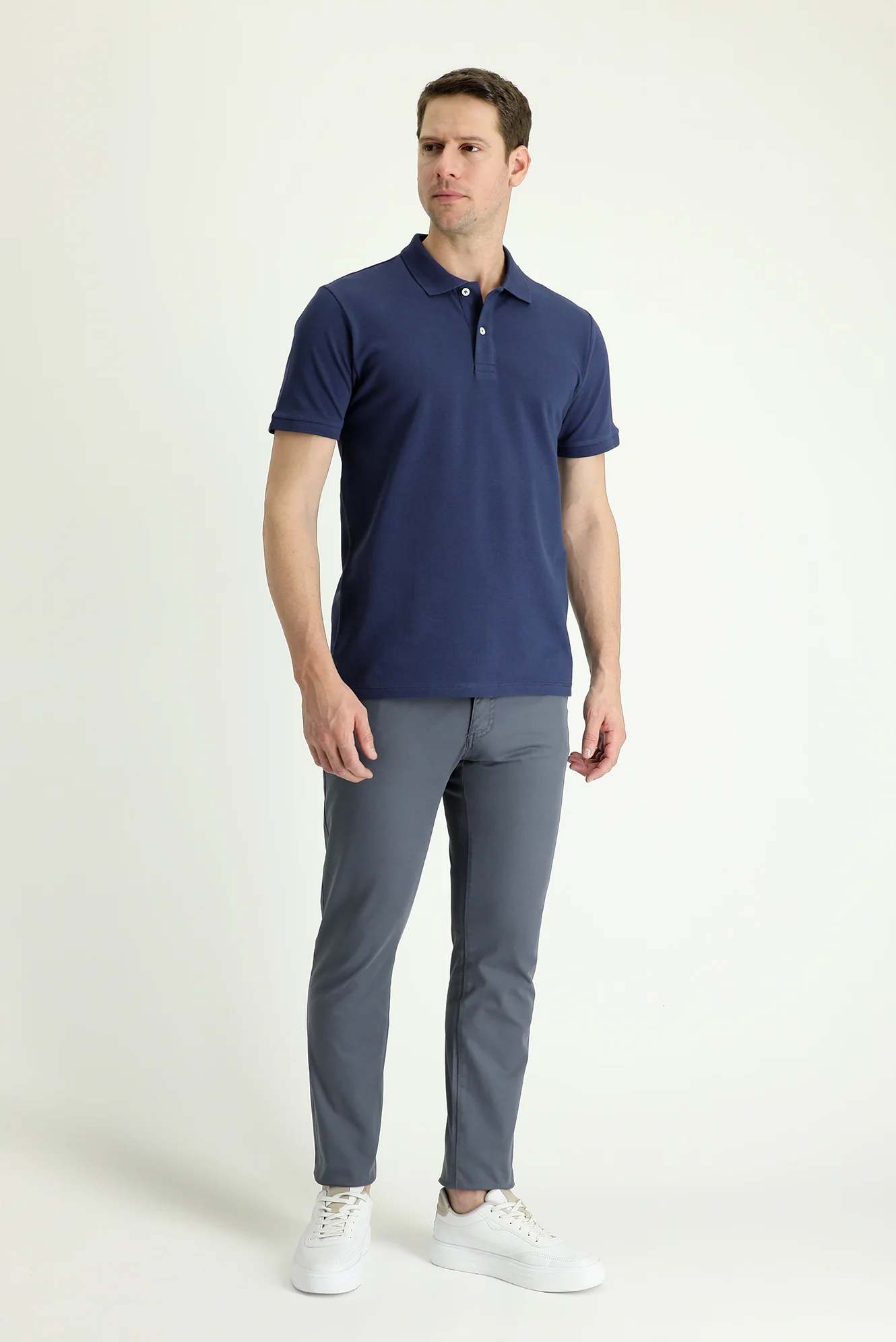Orta Gri Slim Fit Dar Kesim Likralı Kanvas / Chino Pantolon