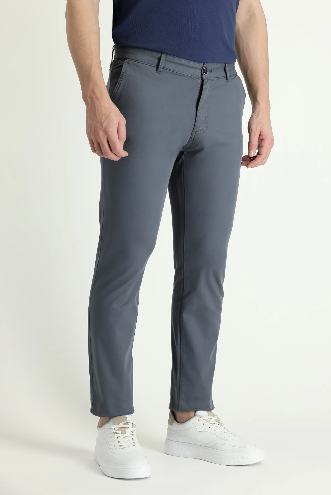 Orta Gri Slim Fit Dar Kesim Likralı Kanvas / Chino Pantolon - Image 2