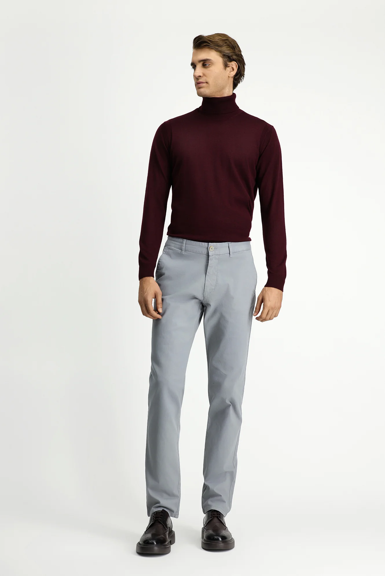Orta Gri Slim Fit Dar Kesim Likralı Kanvas / Chino Pantolon - Image 3
