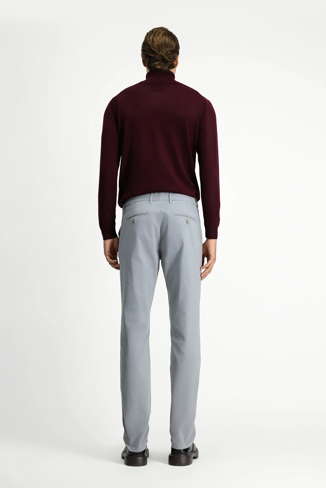 Orta Gri Slim Fit Dar Kesim Likralı Kanvas / Chino Pantolon - Image 4