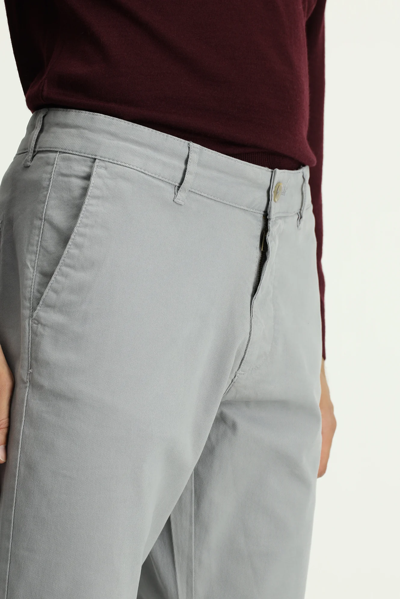 Orta Gri Slim Fit Dar Kesim Likralı Kanvas / Chino Pantolon - Image 5