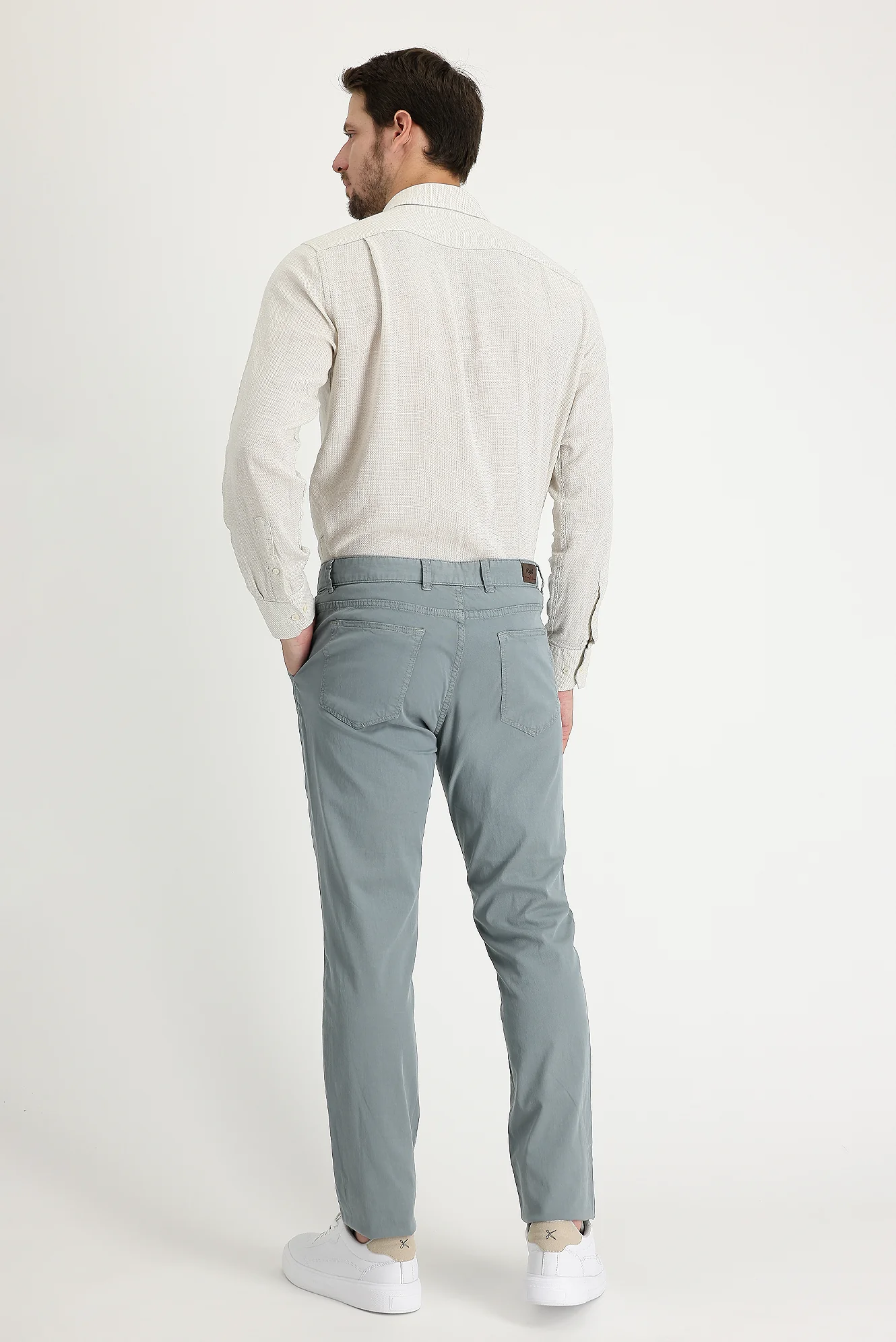 Orta Gri Slim Fit Dar Kesim Likralı Kanvas / Chino Pantolon - Image 4