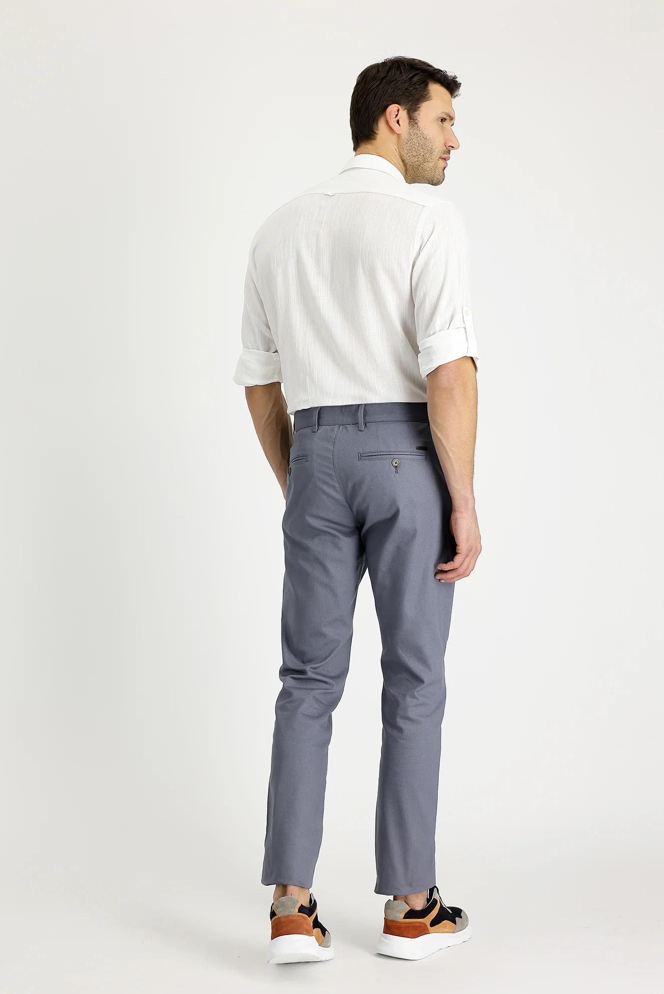 Orta Gri Slim Fit Dar Kesim Likralı Kanvas / Chino Pantolon - Image 3