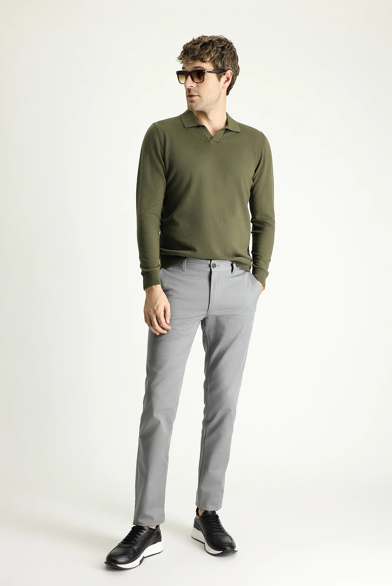 Orta Gri Slim Fit Dar Kesim Likralı Kanvas / Chino Pantolon
