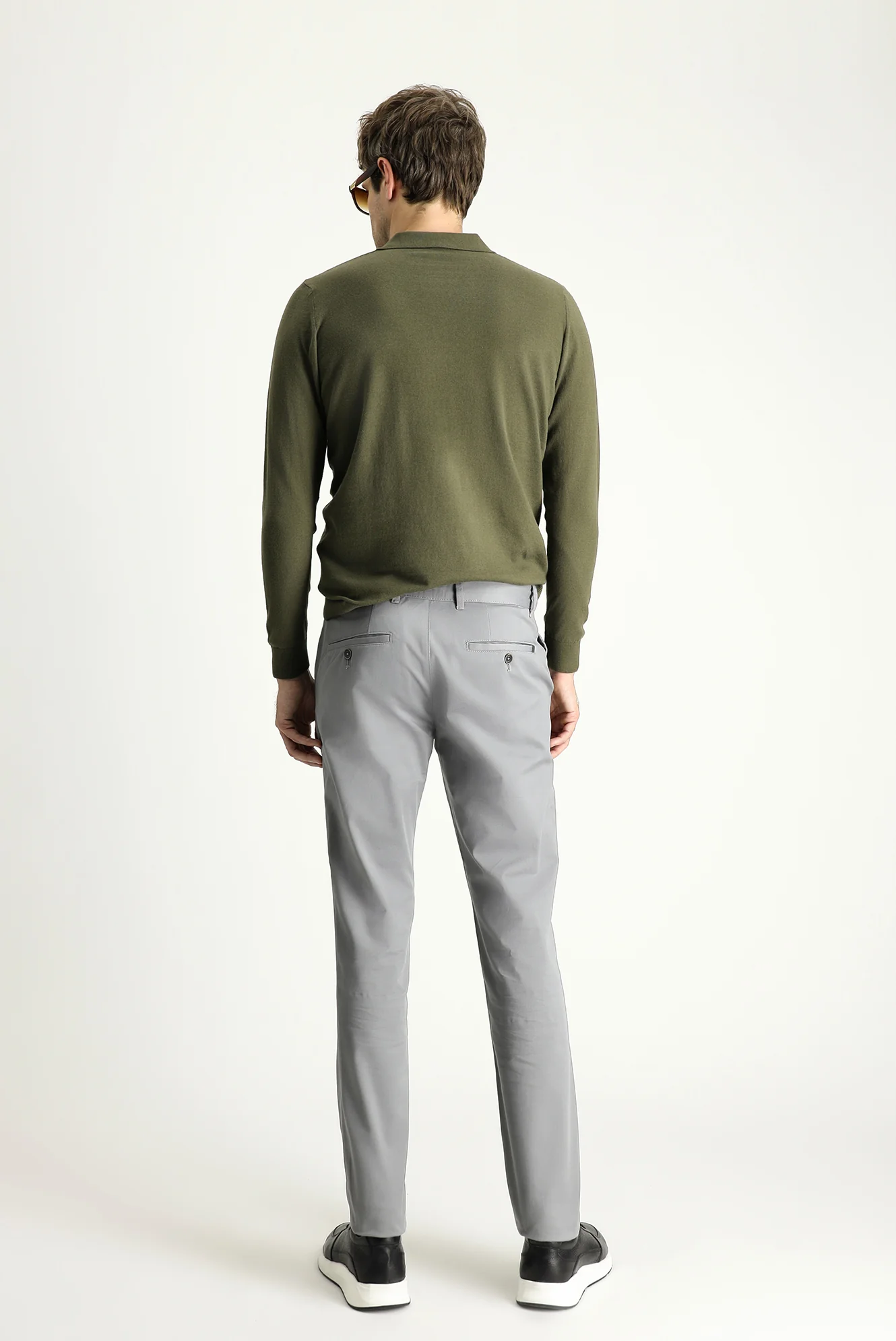 Orta Gri Slim Fit Dar Kesim Likralı Kanvas / Chino Pantolon - Image 4