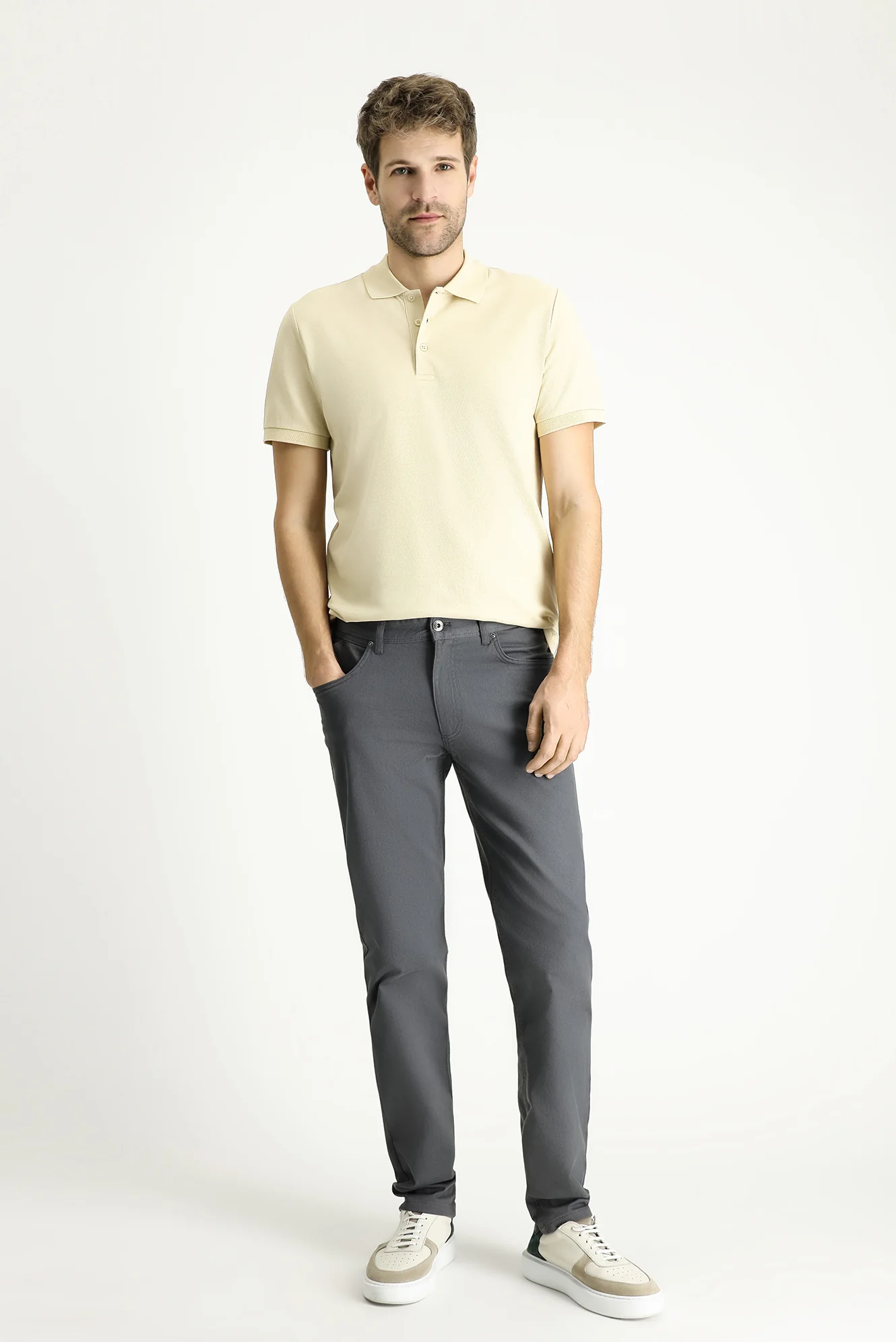 Orta Gri Slim Fit Dar Kesim Likralı Kanvas / Chino Pantolon - Image 2