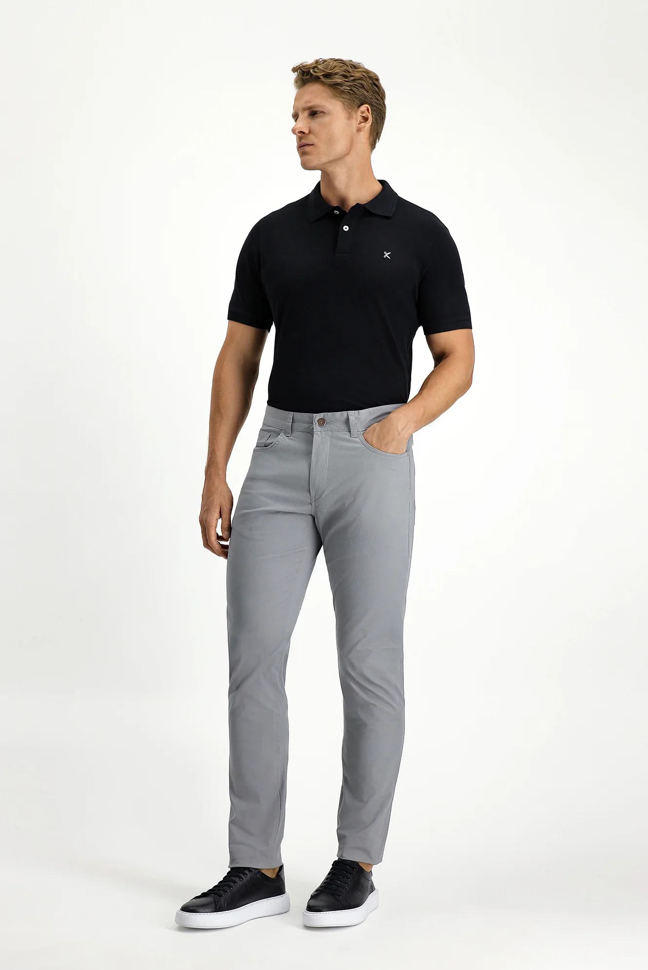 Orta Gri Slim Fit Dar Kesim Likralı Kanvas / Chino Pantolon - Image 2