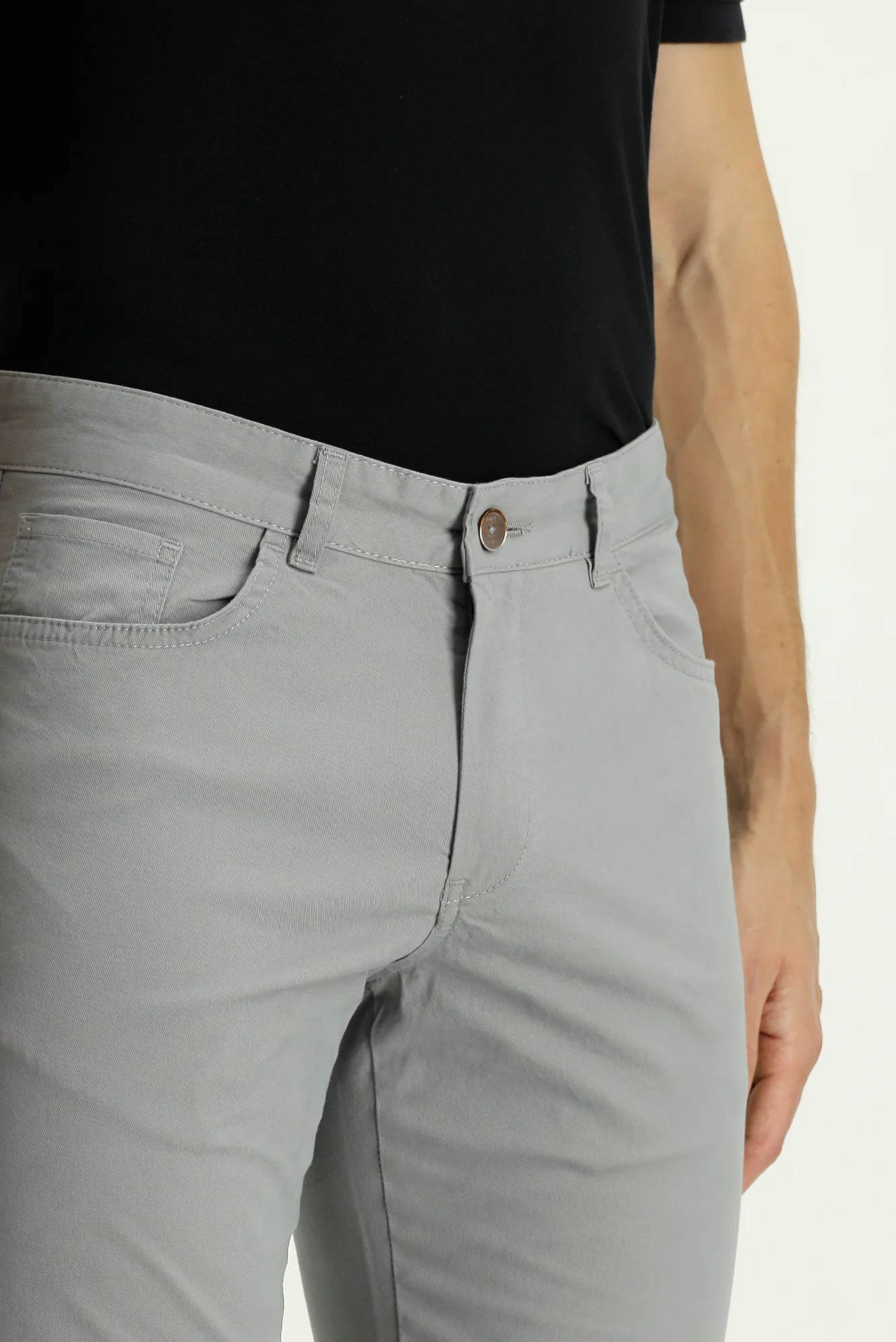 Orta Gri Slim Fit Dar Kesim Likralı Kanvas / Chino Pantolon - Image 4
