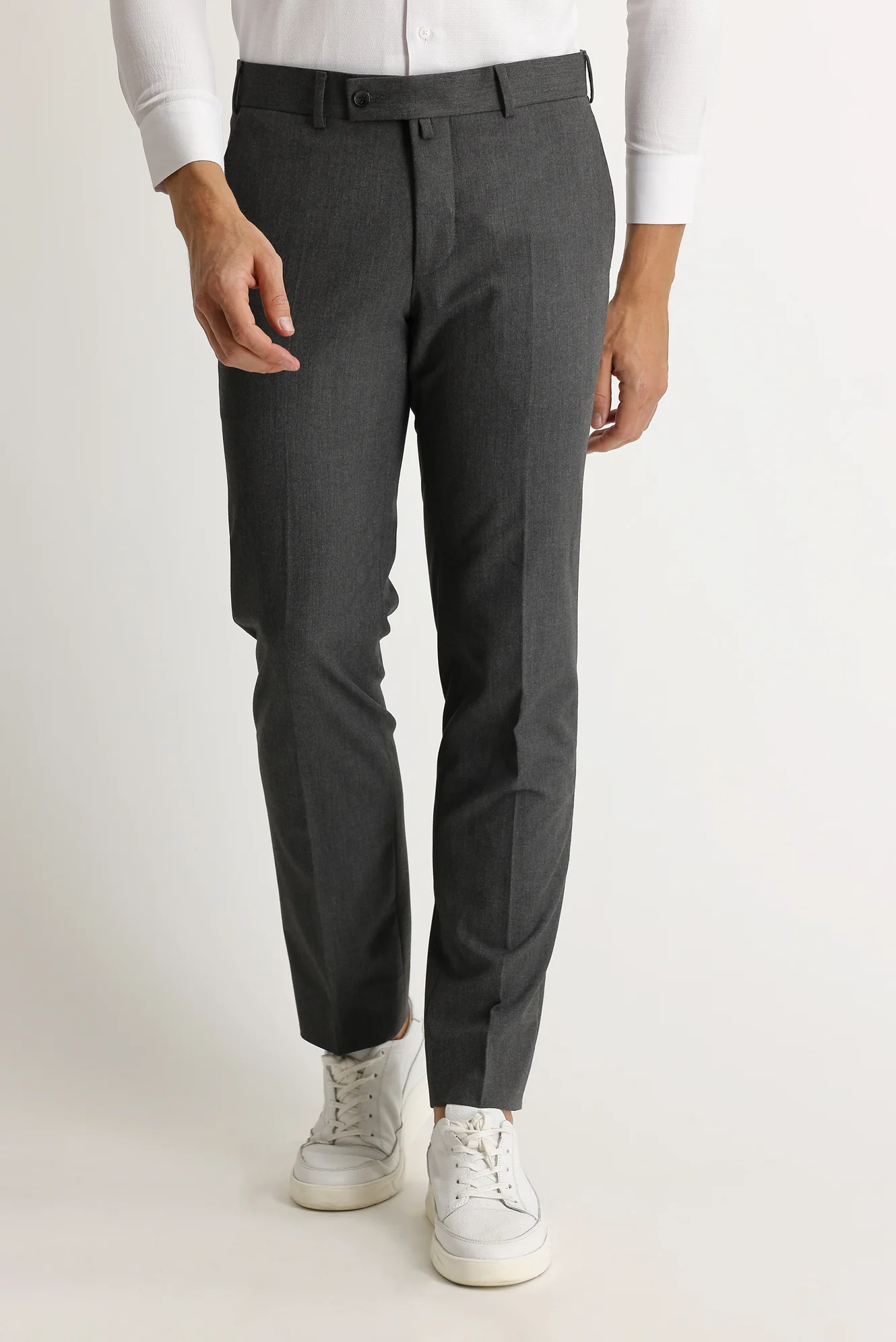 Orta Gri 7 Drop Slim Fit Dar Kesim Likralı Klasik Kumaş Pantolon - Image 2