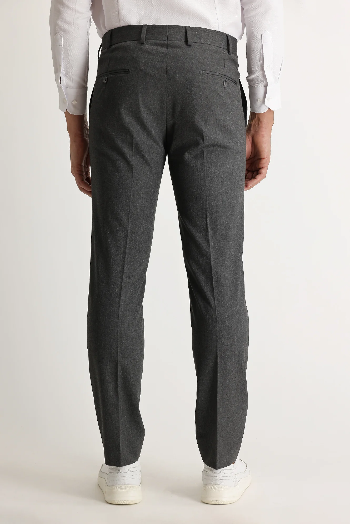 Orta Gri 7 Drop Slim Fit Dar Kesim Likralı Klasik Kumaş Pantolon - Image 3