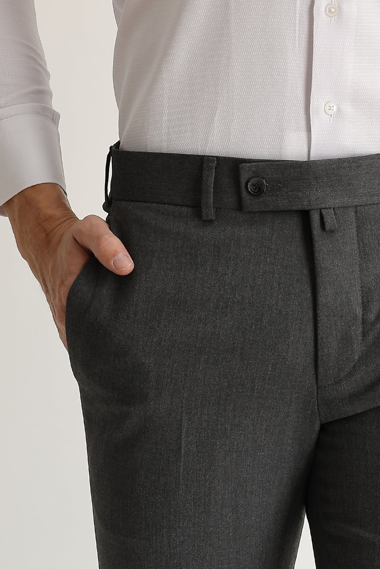 Orta Gri 7 Drop Slim Fit Dar Kesim Likralı Klasik Kumaş Pantolon - Image 4