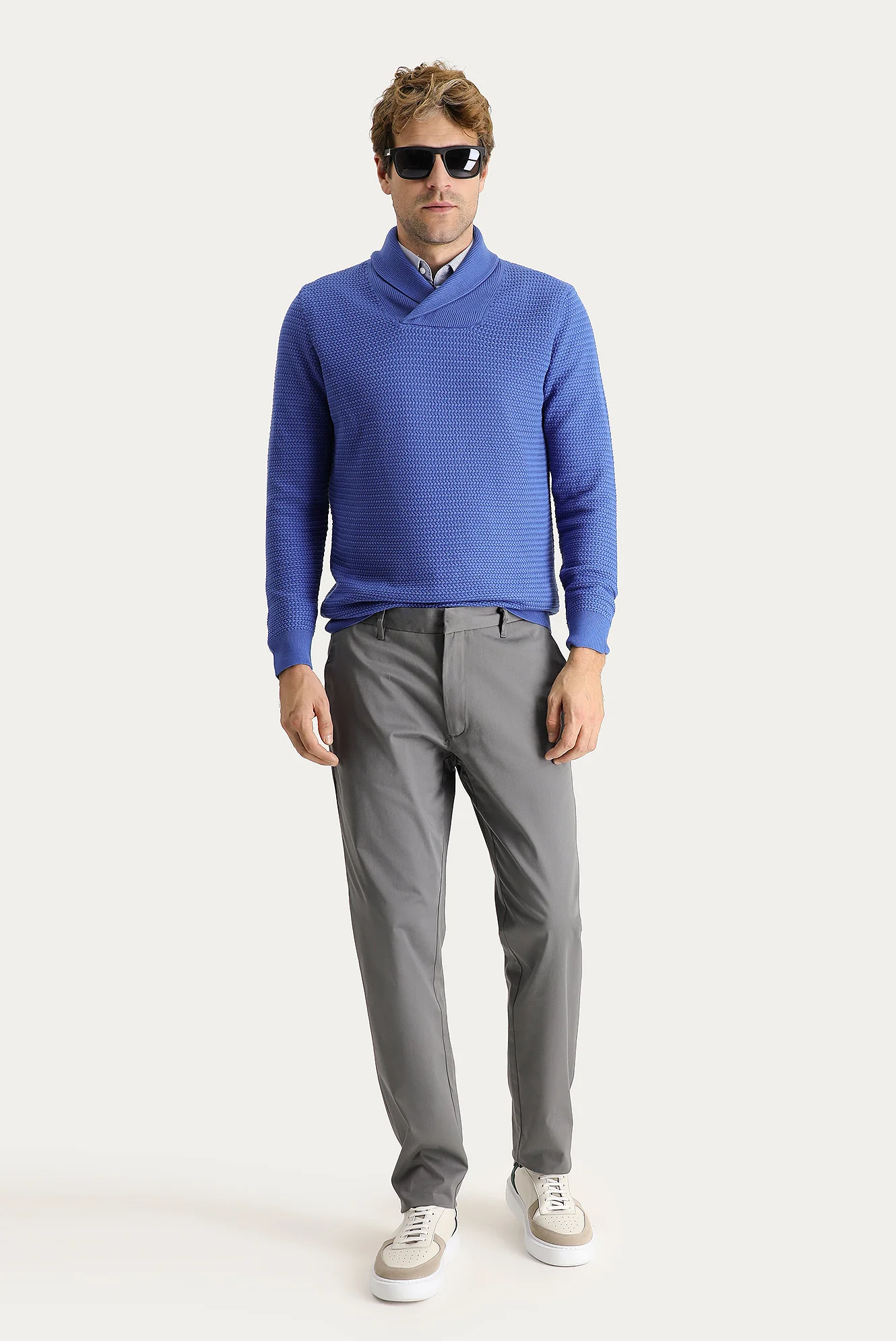 Orta Gri Slim Fit Dar Kesim Likralı Saten Kanvas / Chino Pantolon - Image 2