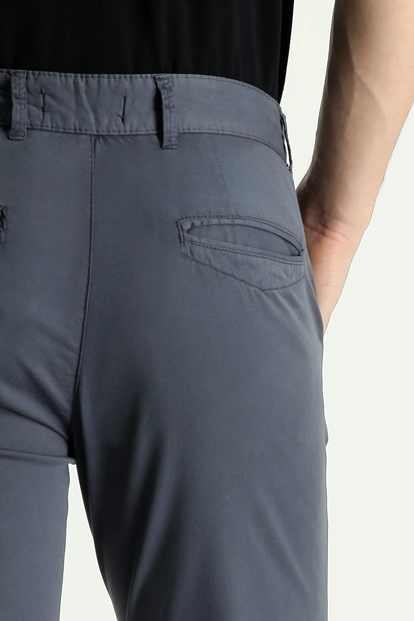 Orta Gri Slim Fit Dar Kesim Likralı Saten Kanvas / Chino Pantolon - Image 4