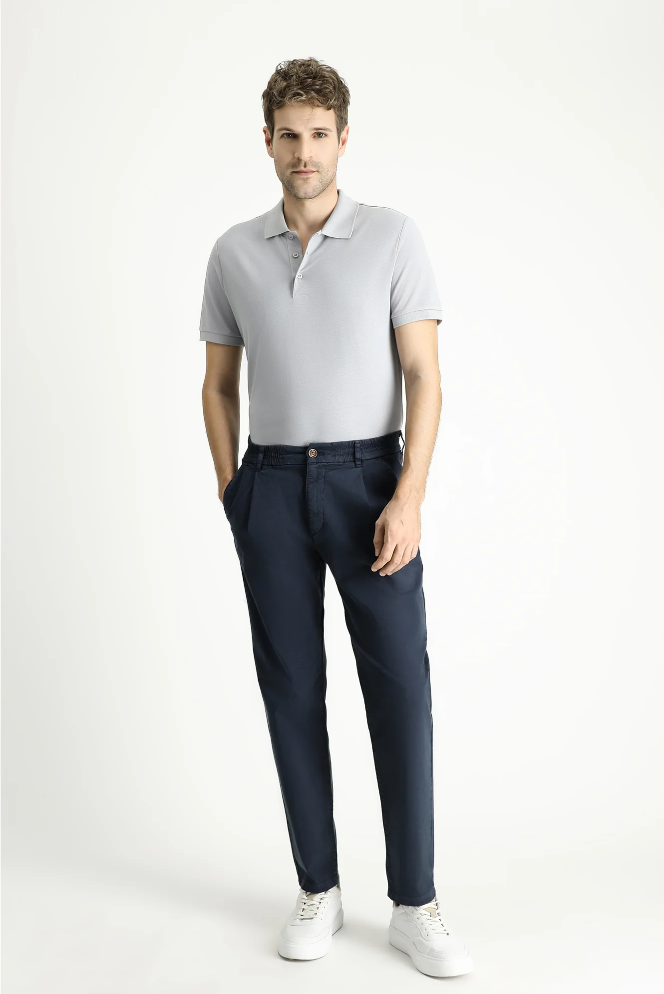 Orta Gri Slim Fit Dar Kesim Nakışlı Pamuk Polo Yaka Tişört - Image 2