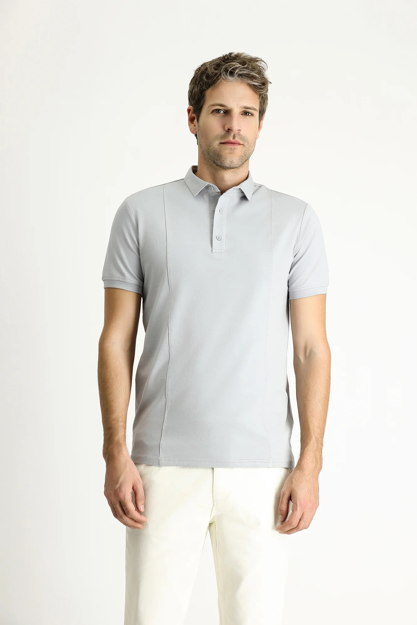 Orta Gri Slim Fit Dar Kesim Pamuklu Süprem Polo Yaka Tişört