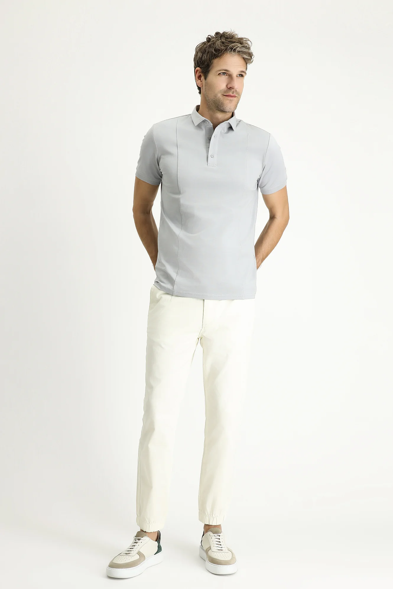 Orta Gri Slim Fit Dar Kesim Pamuklu Süprem Polo Yaka Tişört - Image 2