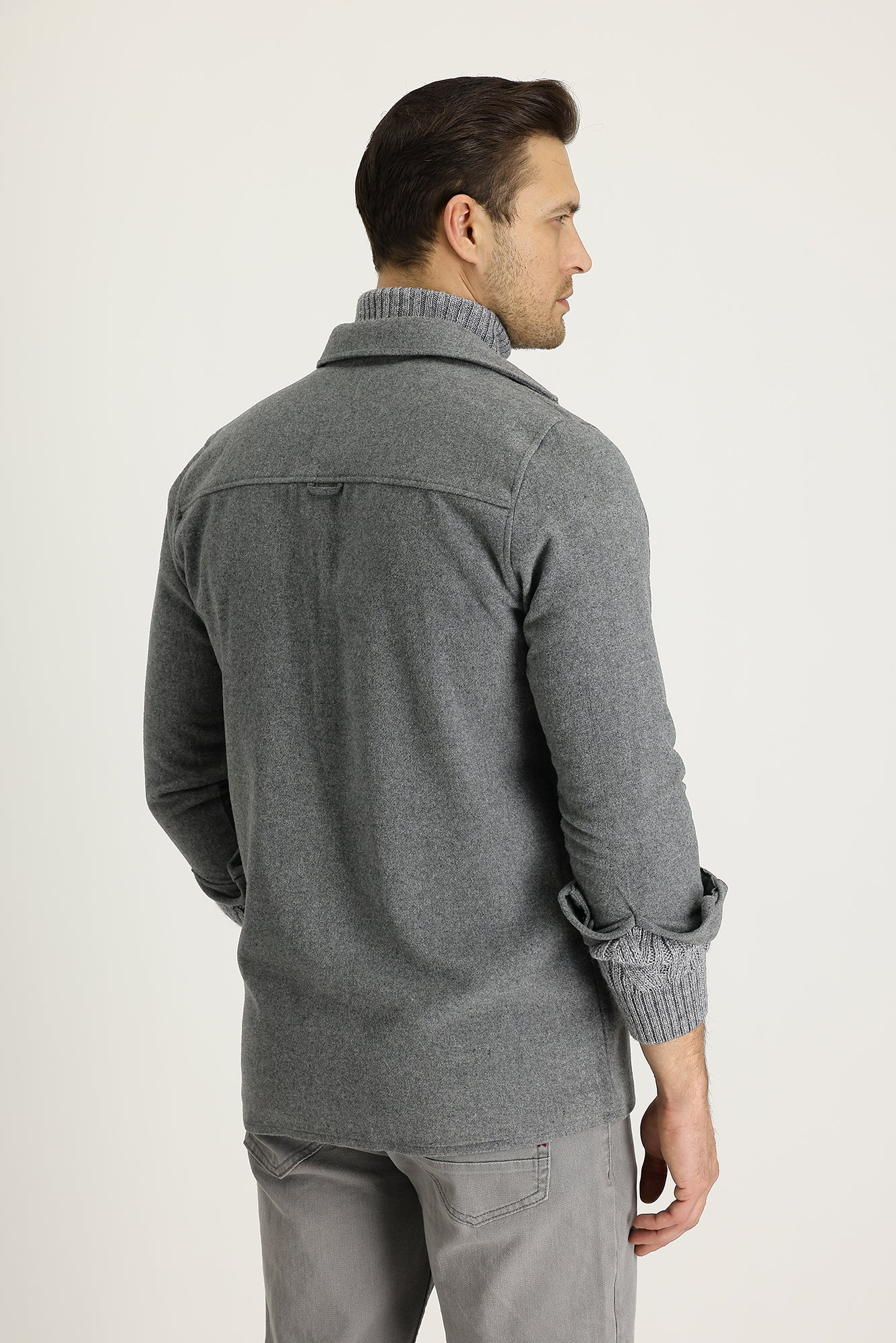 Orta Gri Slim Fit Dar Kesim Shacket Gömlek / Mont - Image 3