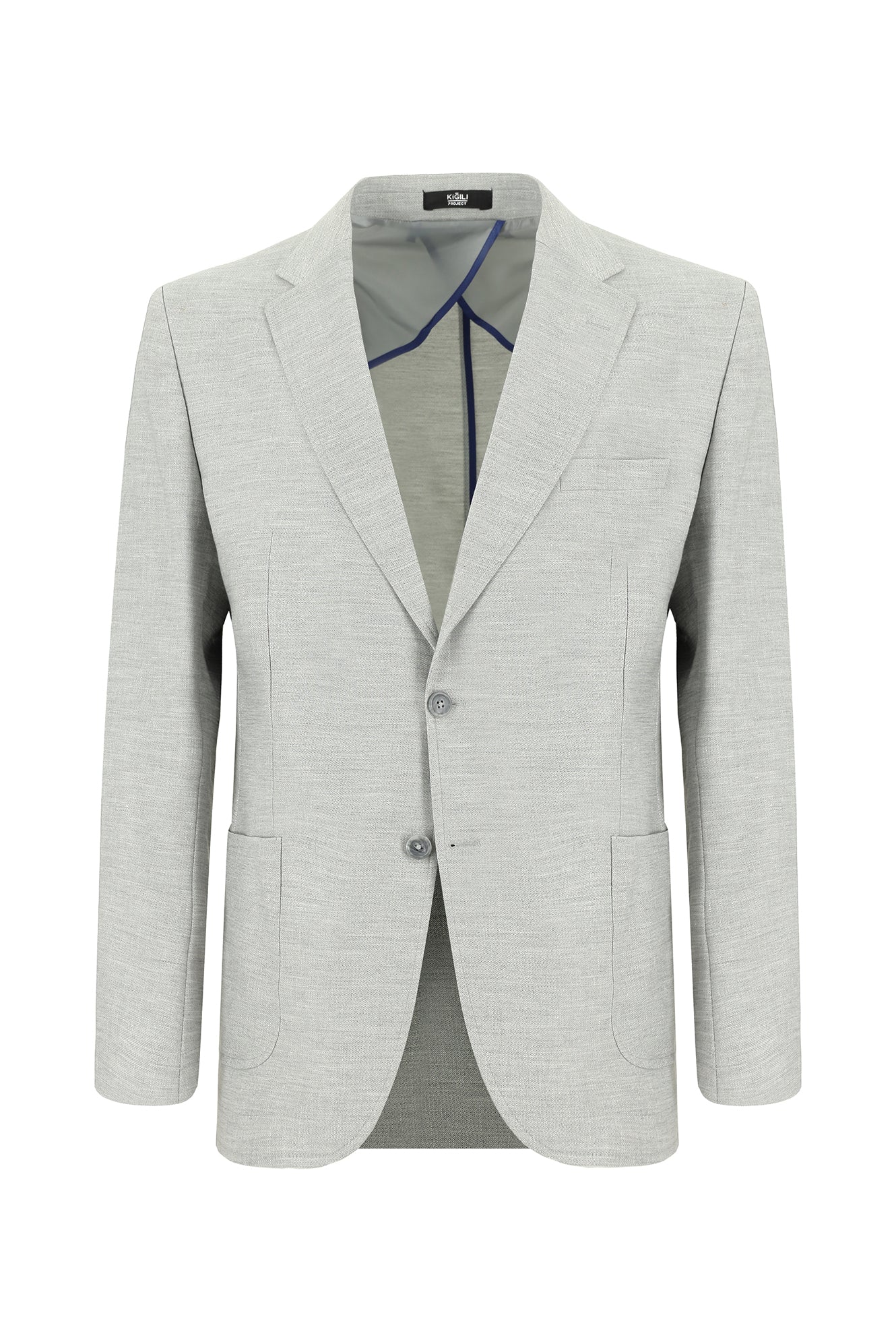 Orta Gri 7 Drop Slim Fit Dar Kesim Spor Keten Karışımlı Ceket