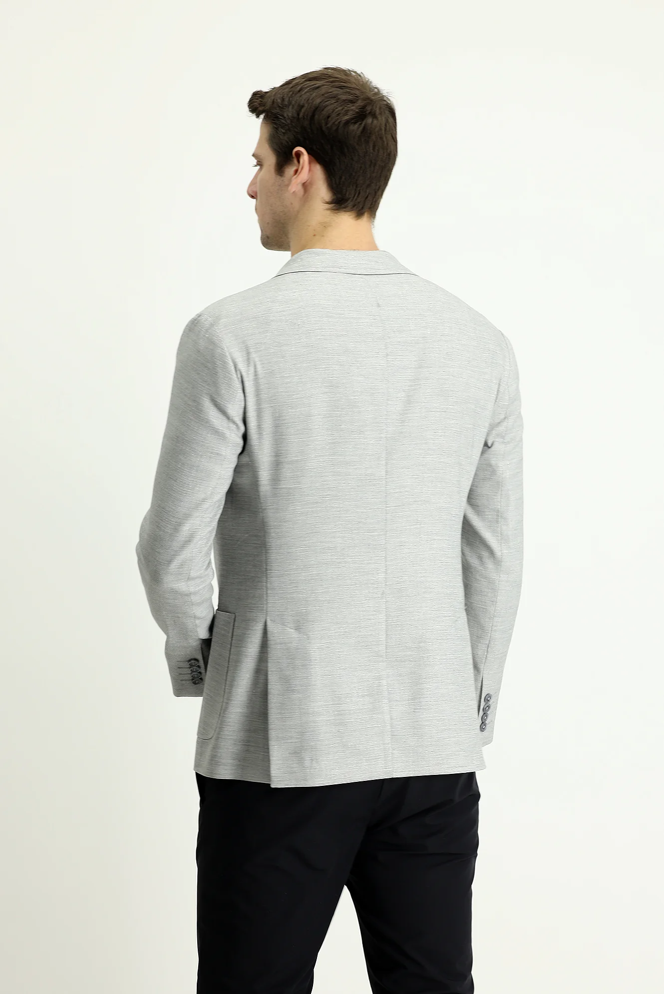 Orta Gri 7 Drop Slim Fit Dar Kesim Spor Keten Karışımlı Ceket - Image 3