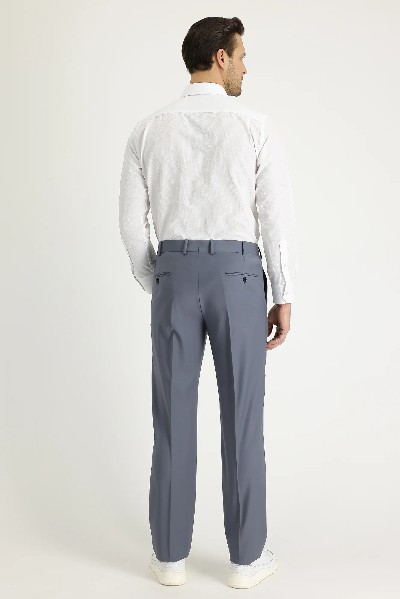 Orta Gri 7 Drop Slim Fit Dar Kesim Yünlü Klasik Kumaş Pantolon - Image 2