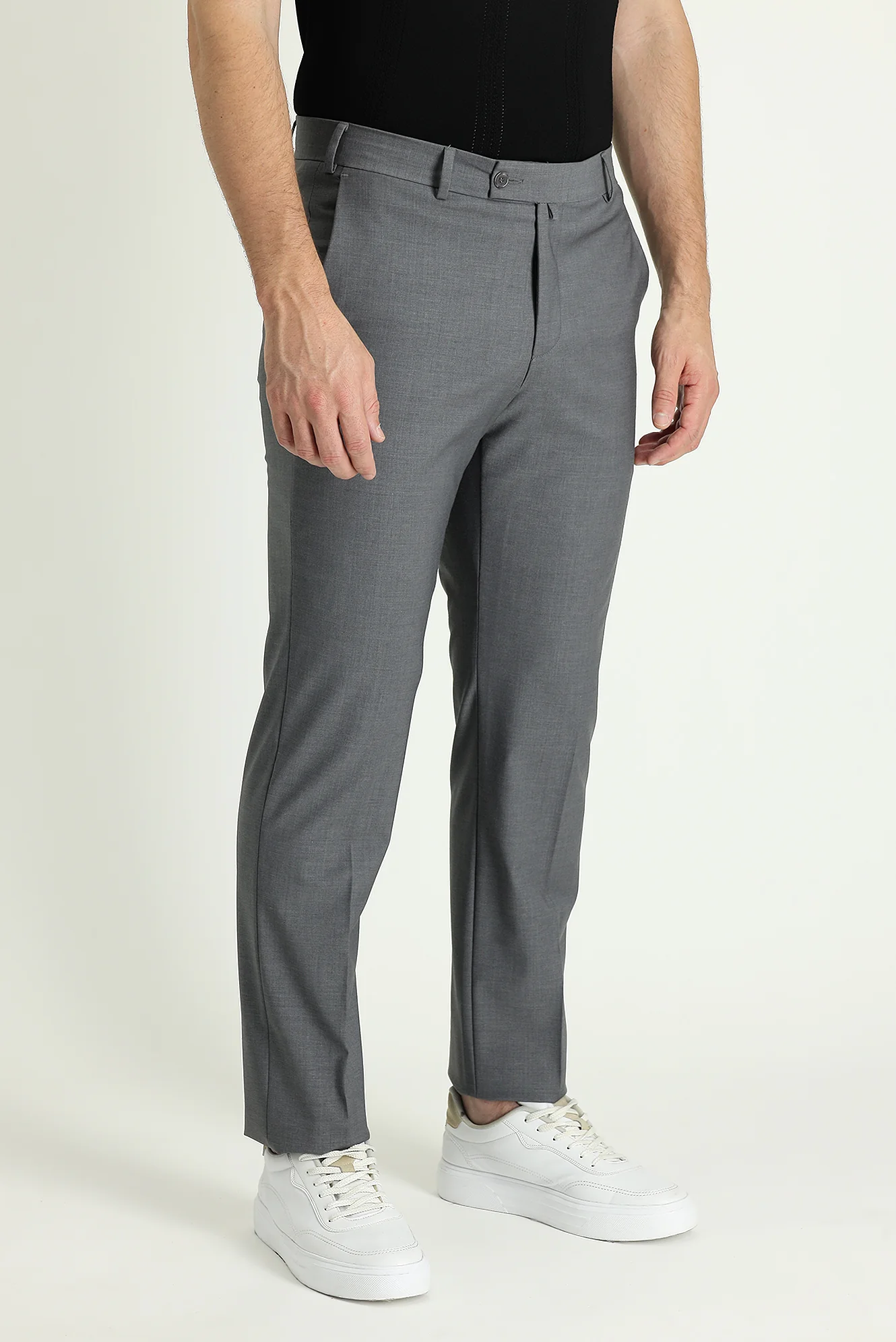 Orta Gri 7 Drop Slim Fit Dar Kesim Yünlü Klasik Kumaş Pantolon - Image 2