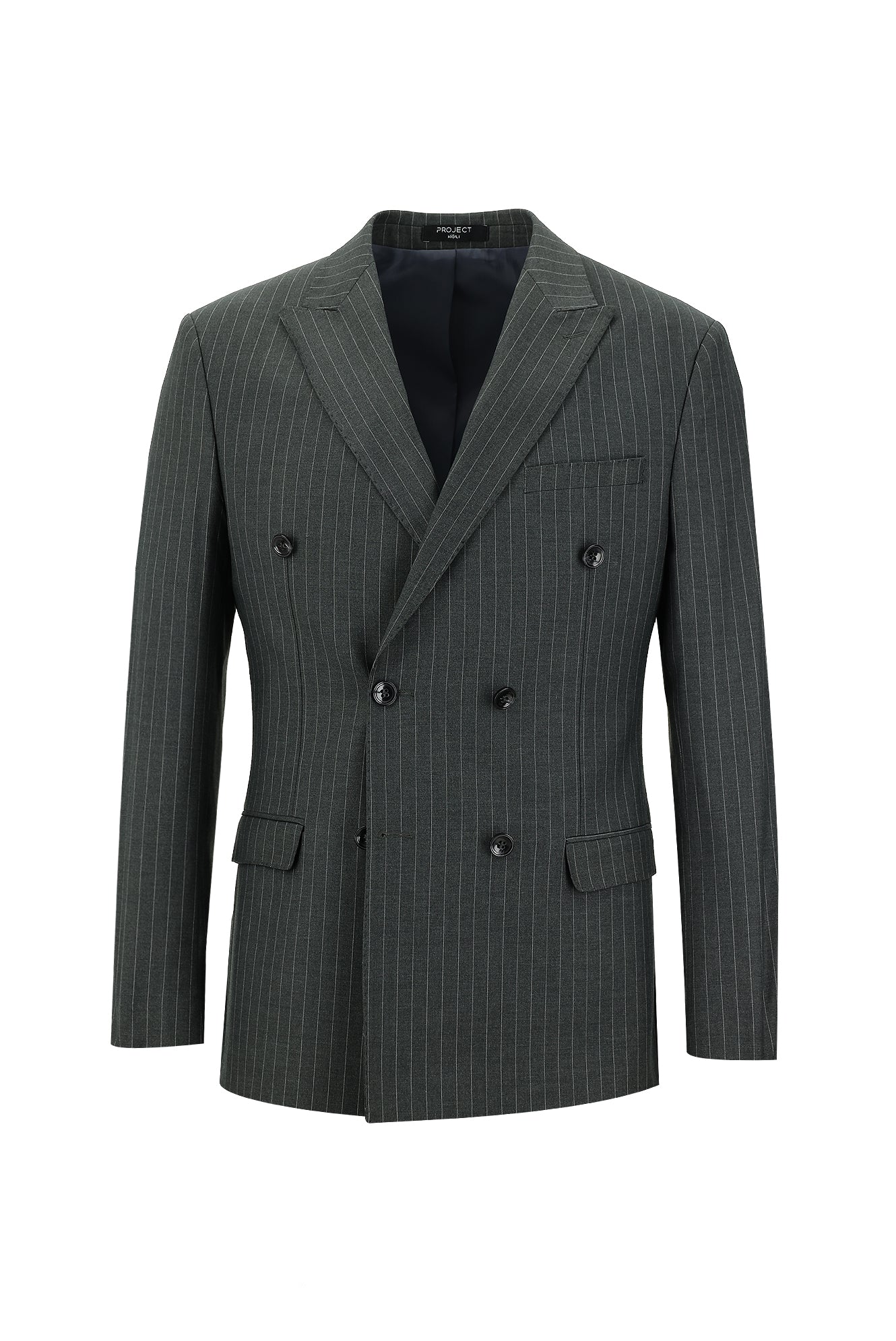 Orta Gri 7 Drop Super Slim Fit Eksra Dar Kesim Çizgili Kruvaze Takım Elbise - Image 2