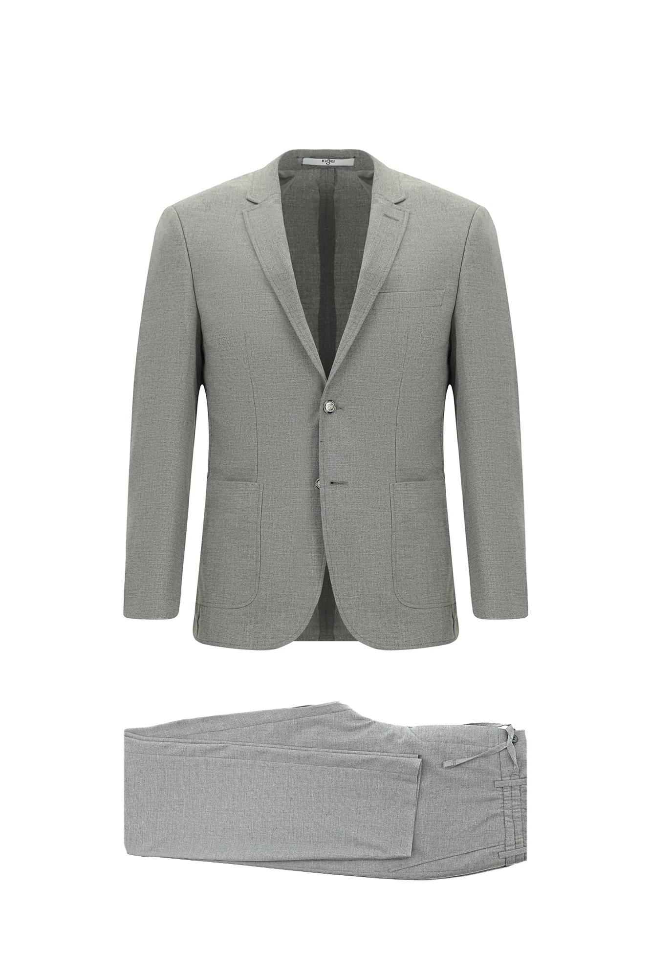 Orta Gri 7 Drop Super Slim Fit Eksra Dar Kesim Desenli Beli Lastikli İpli Spor Takım Elbise