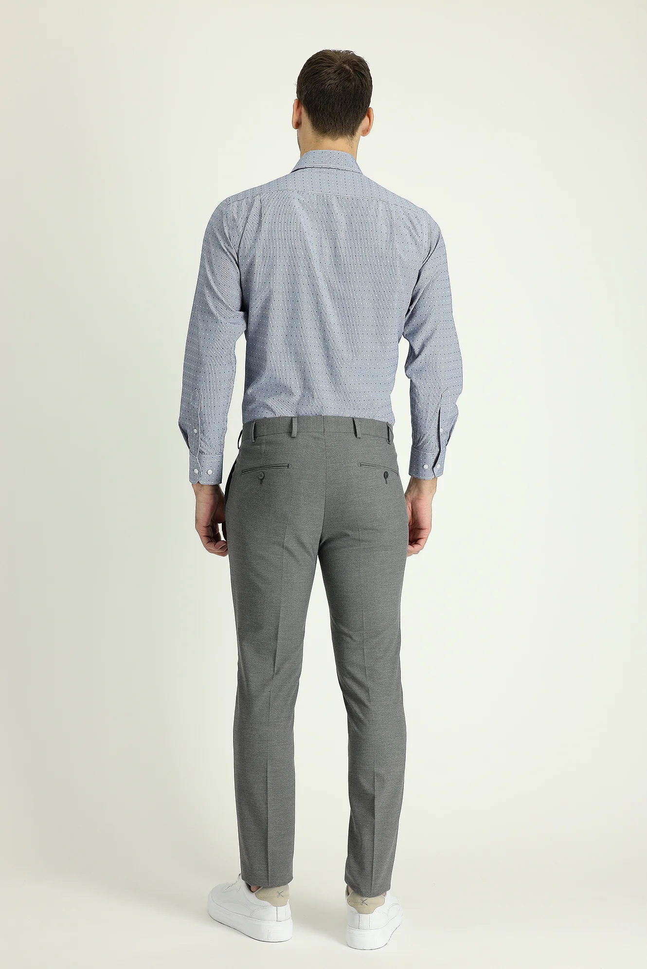 Orta Gri 7 Drop Super Slim Fit Eksra Dar Kesim Likralı Klasik Kumaş Pantolon - Image 3
