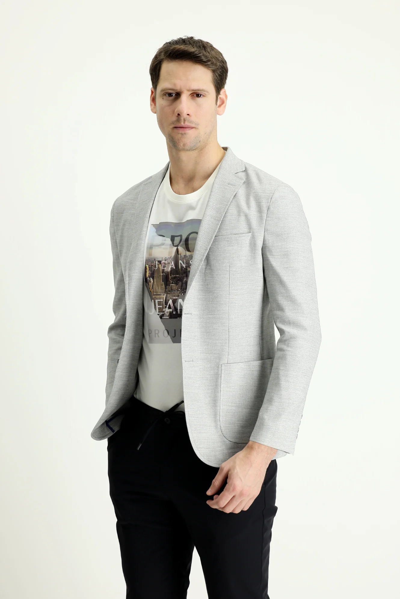 Orta Gri 7 Drop Super Slim Fit Eksra Dar Kesim Fit Spor Keten Ceket