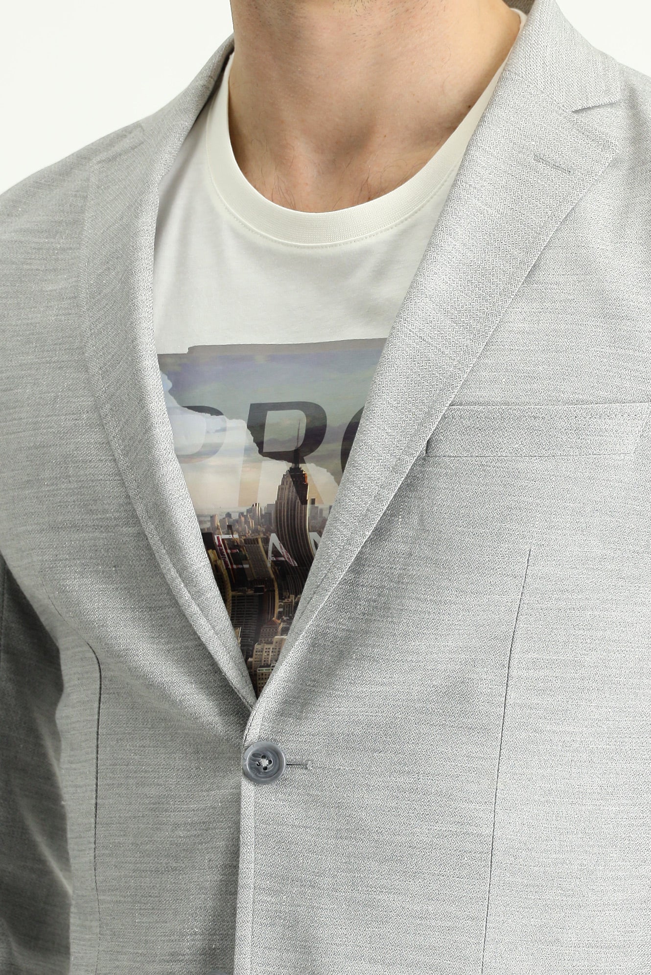 Orta Gri 7 Drop Super Slim Fit Eksra Dar Kesim Fit Spor Keten Ceket - Image 4