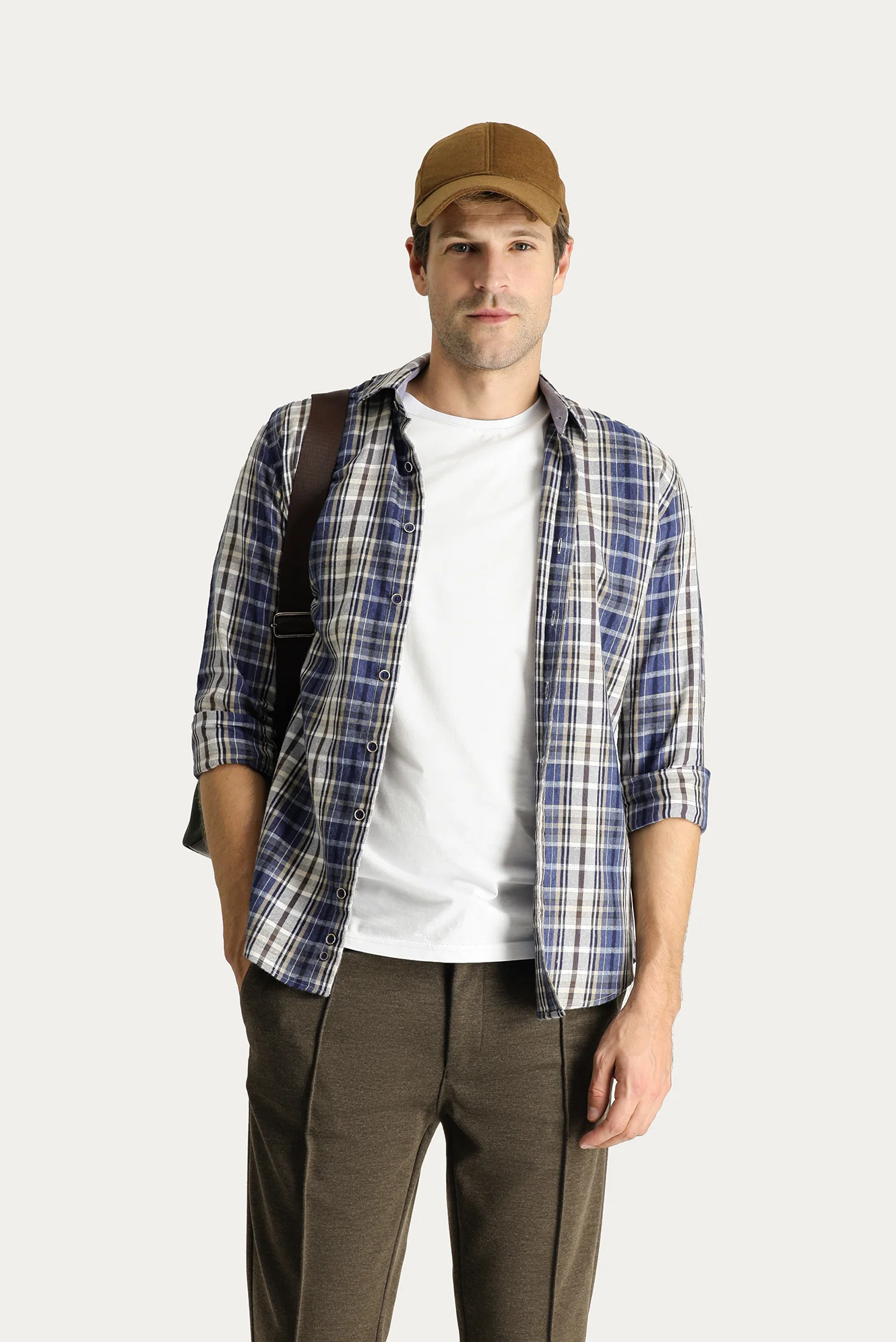 Orta Gri Uzun Kol Slim Fit Dar Kesim Ekose Oduncu Pamuklu Kolay Ütülenebilir Gömlek - Image 3
