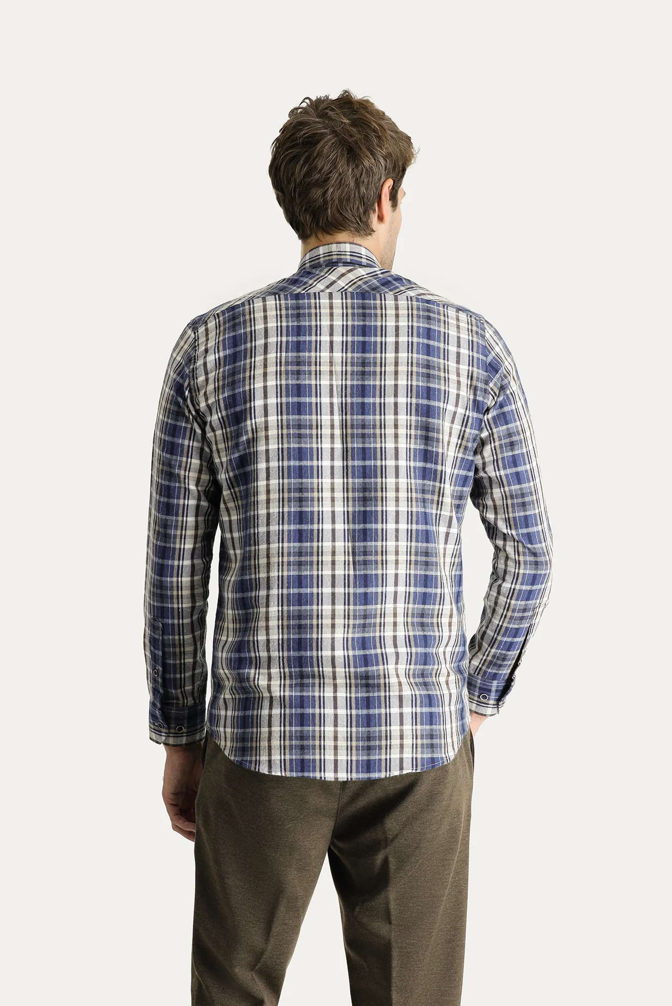 Orta Gri Uzun Kol Slim Fit Dar Kesim Ekose Oduncu Pamuklu Kolay Ütülenebilir Gömlek - Image 5