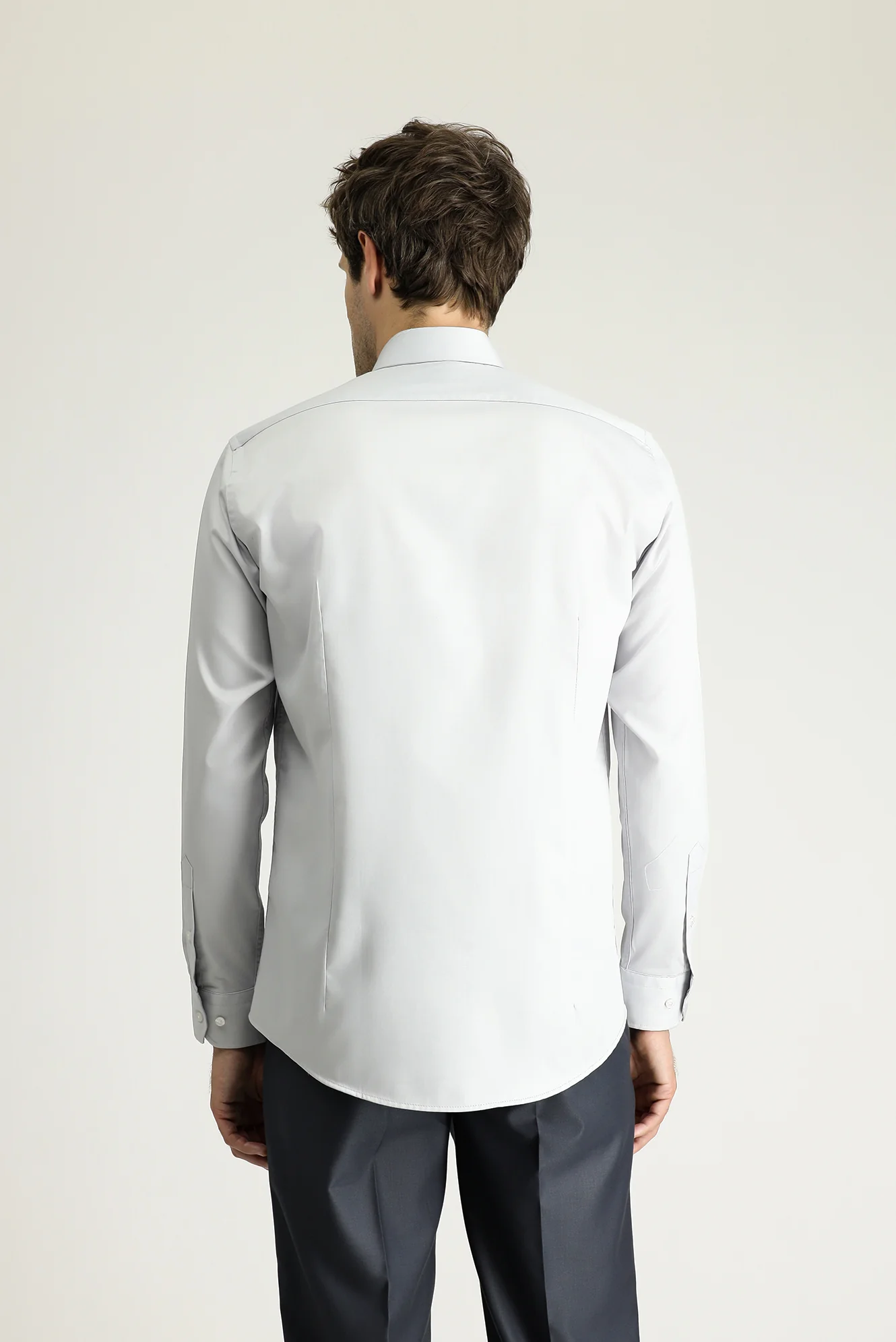 Orta Gri Uzun Kol Slim Fit Dar Kesim Klasik Non Iron Saten Pamuklu Gömlek - Image 2