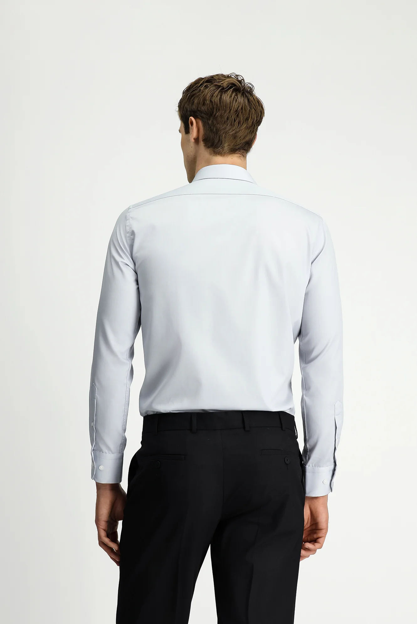 Orta Gri Uzun Kol Slim Fit Dar Kesim Pamuklu Non Iron Ütü Gerektirmeyen Saten Klasik Gömlek - Image 5
