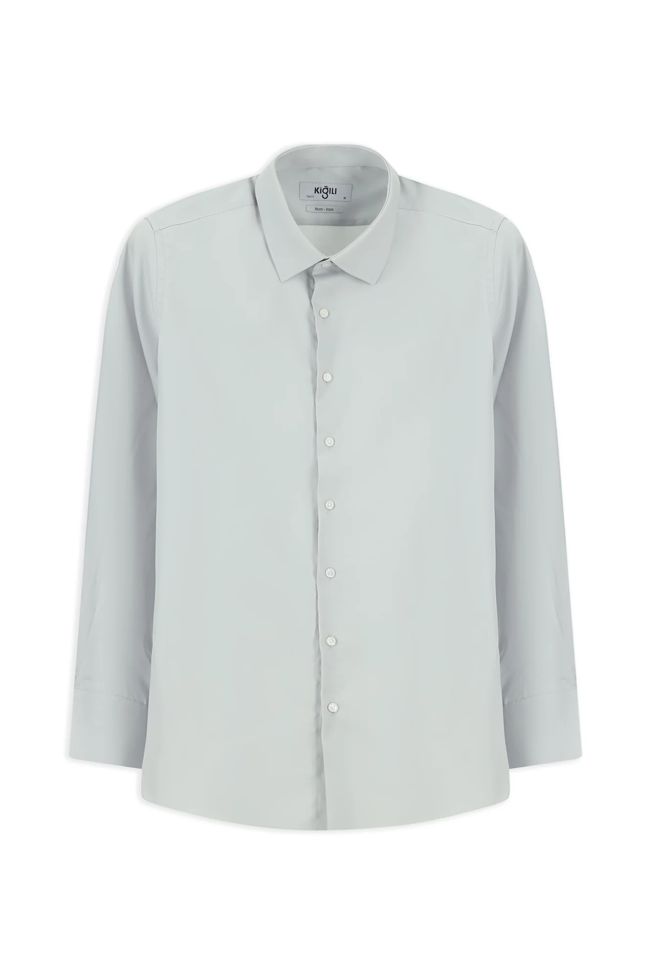 Orta Gri Uzun Kol Slim Fit Dar Kesim Pamuklu Non Iron Ütü Gerektirmeyen Saten Klasik Gömlek - Image 8