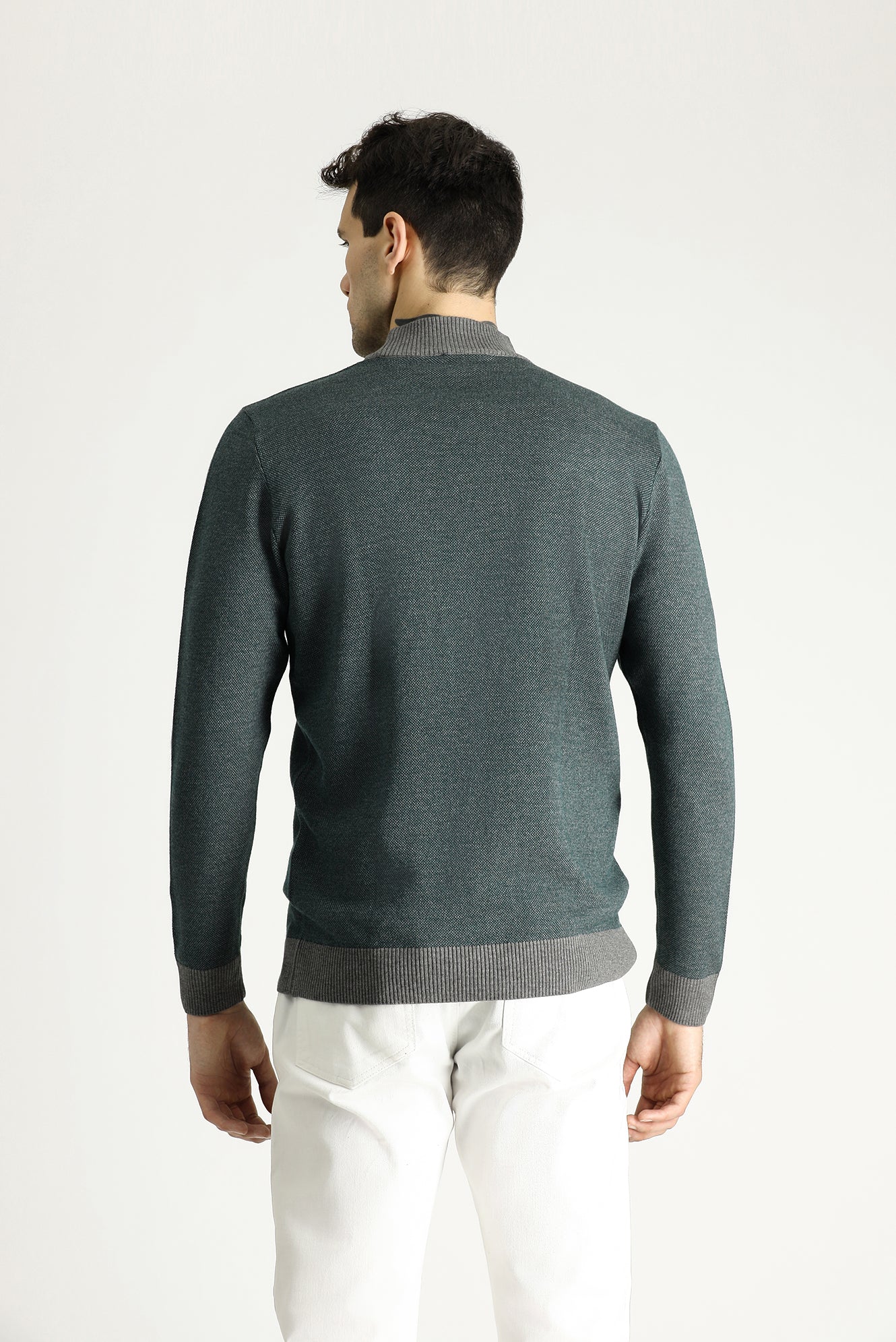 Orta Gri Yarım Balıkçı Yaka Slim Fit Dar Kesim Desenli Triko Kazak - Image 4