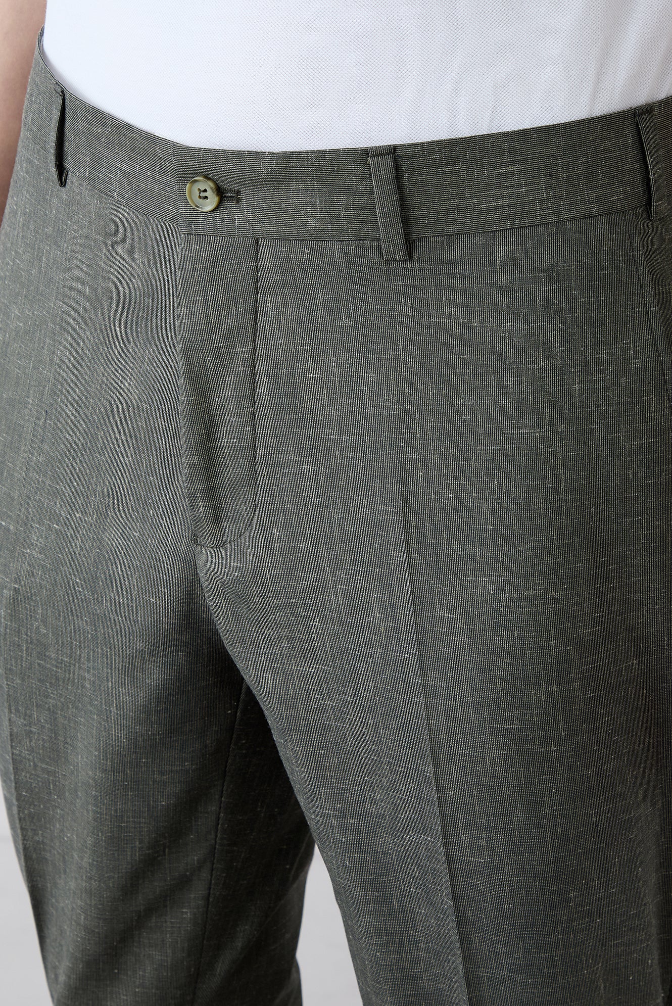 Orta Haki 4 Drop Relaxed Fit Rahat Kesim Keten Karışımlı Klasik Kumaş Pantolon - Image 3