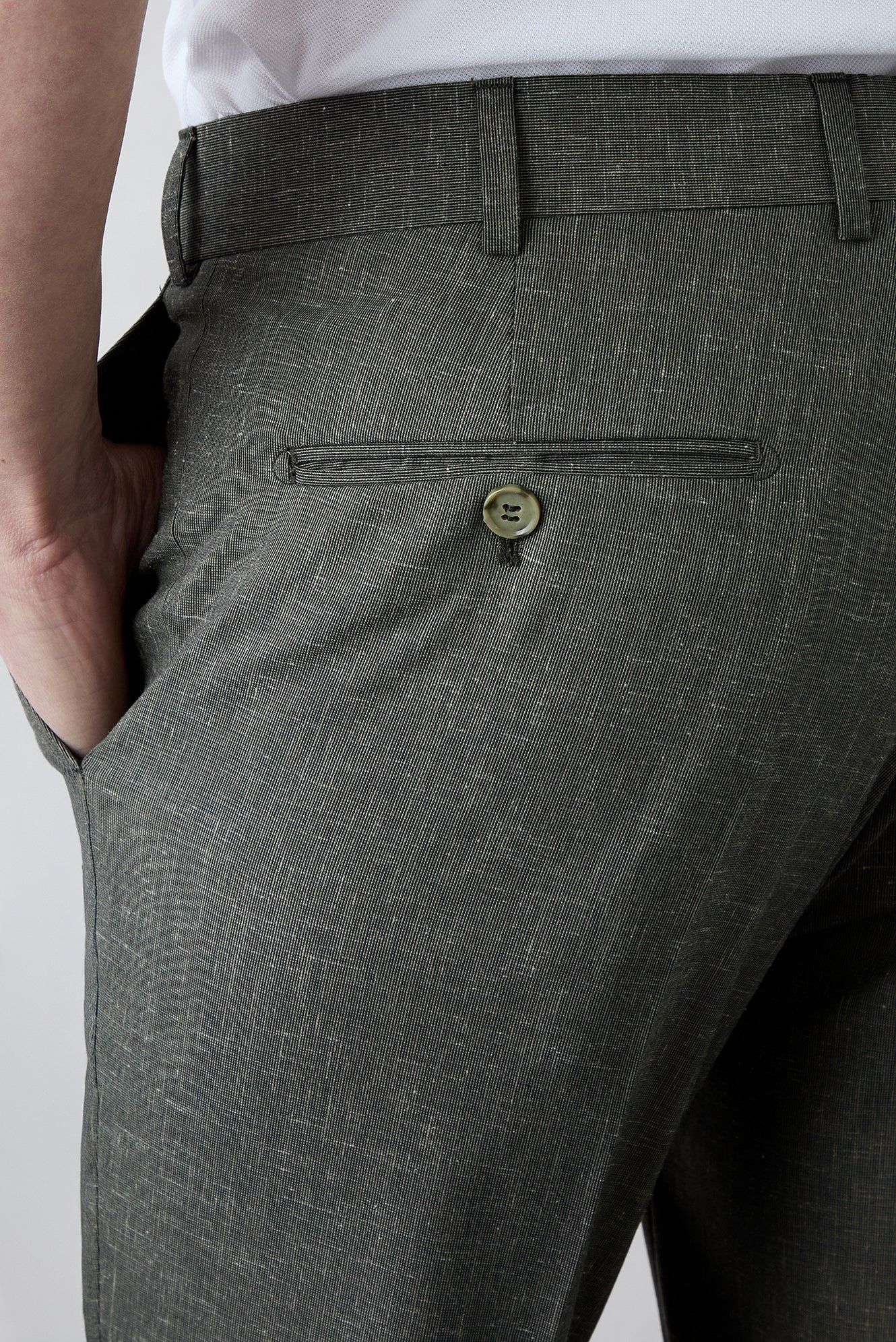 Orta Haki 4 Drop Relaxed Fit Rahat Kesim Keten Karışımlı Klasik Kumaş Pantolon - Image 4