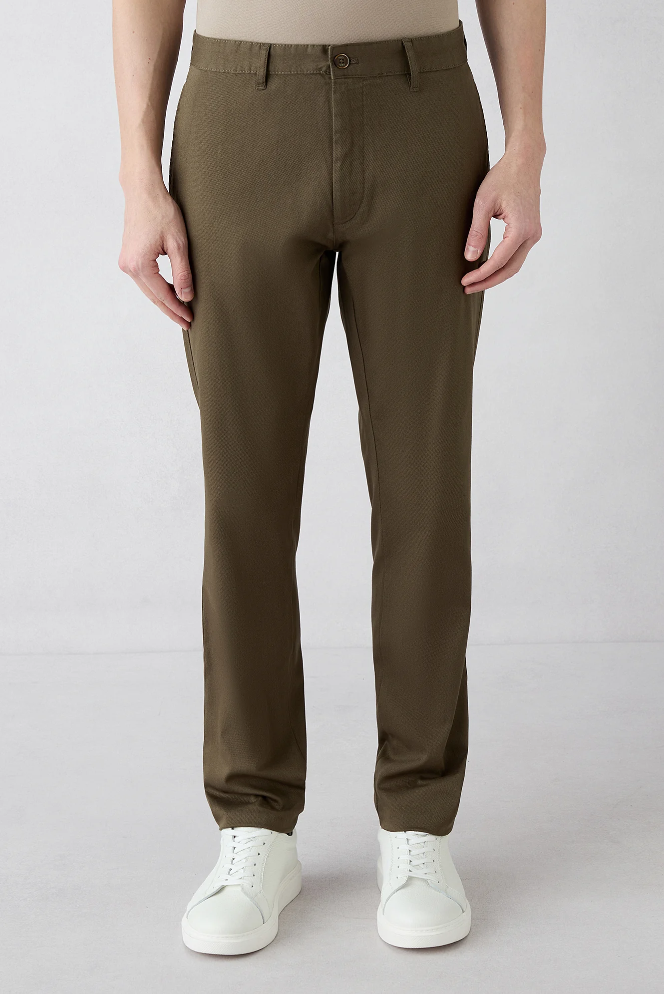 Orta Haki Regular Fit Standart Kesim Desenli Yan Cepli Likralı Kanvas / Chino Pantolon - Image 2
