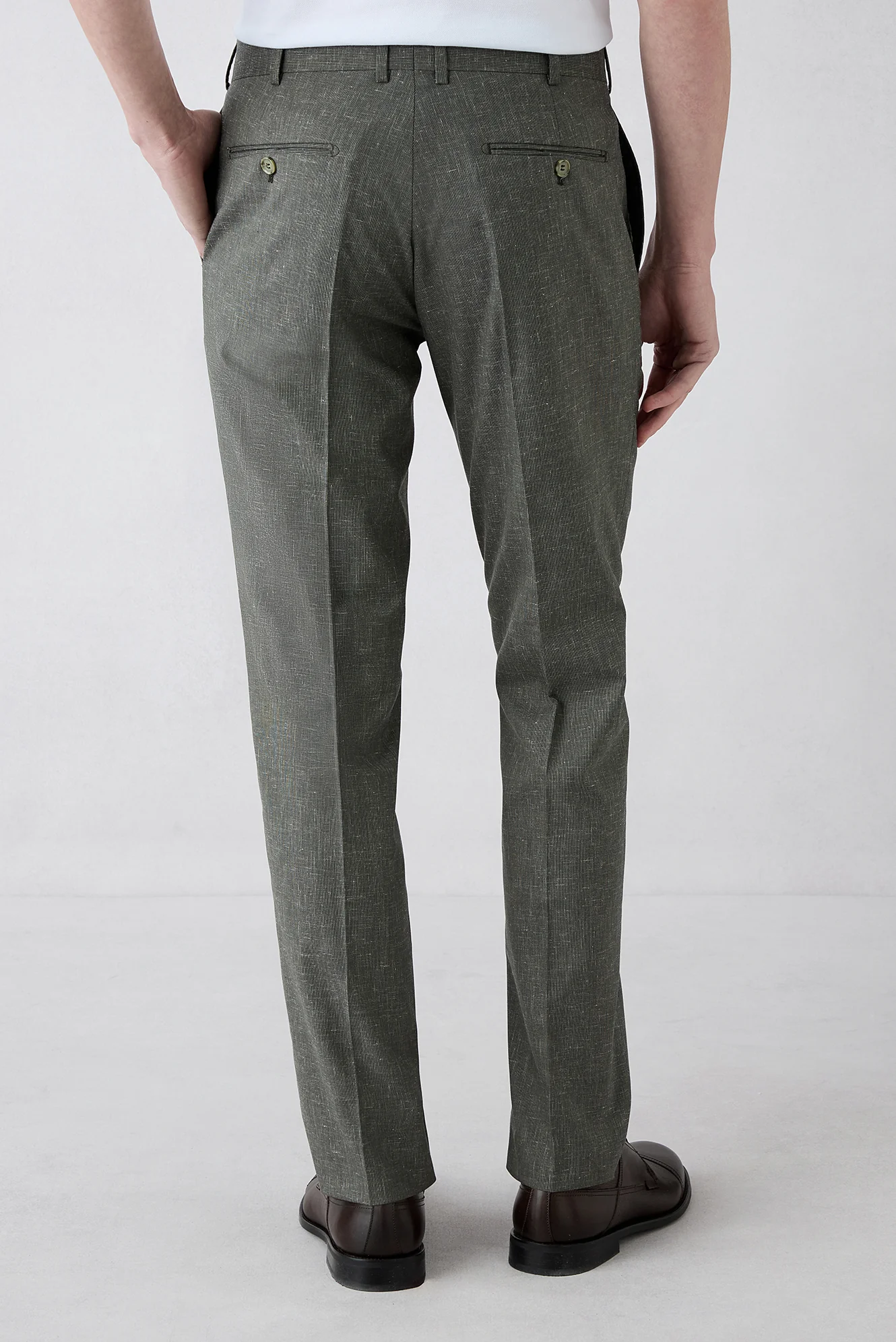 Orta Haki 6 Drop Regular Fit Standart Kesim Keten Karışımlı Klasik Kumaş Pantolon - Image 5