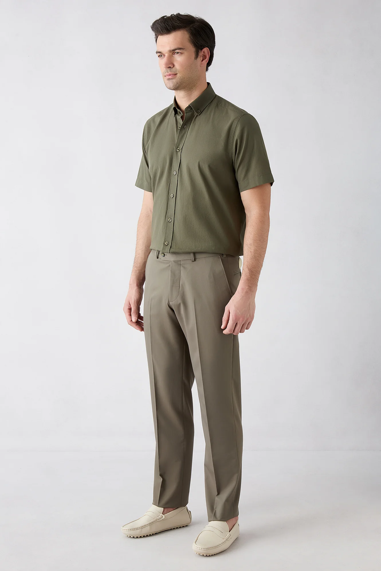 Orta Haki 6 Drop Regular Fit Standart Kesim Klasik Kumaş Pantolon - Image 2