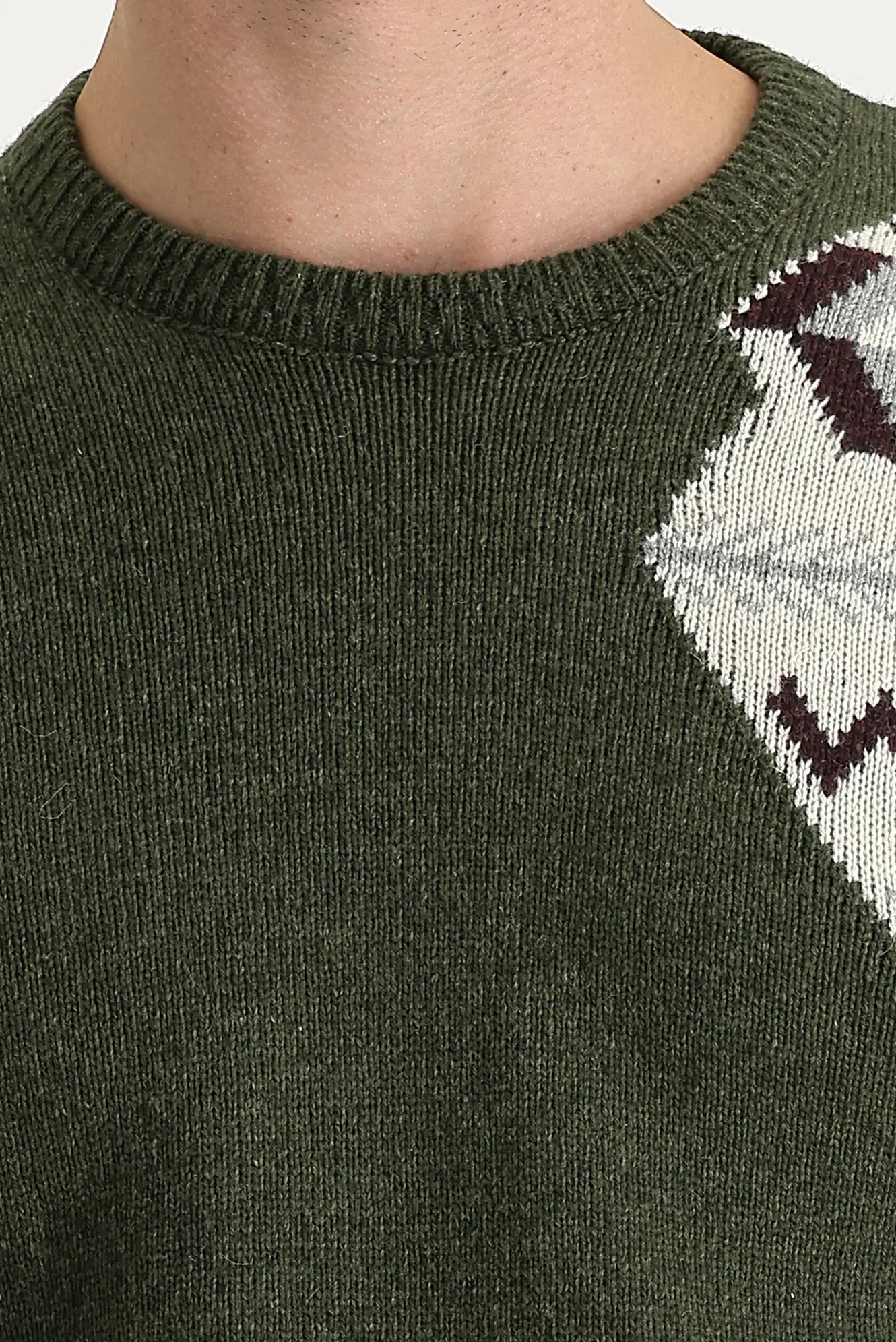 Orta Haki Bisiklet Yaka Slim Fit Desenli Yünlü Triko Kazak - Image 4
