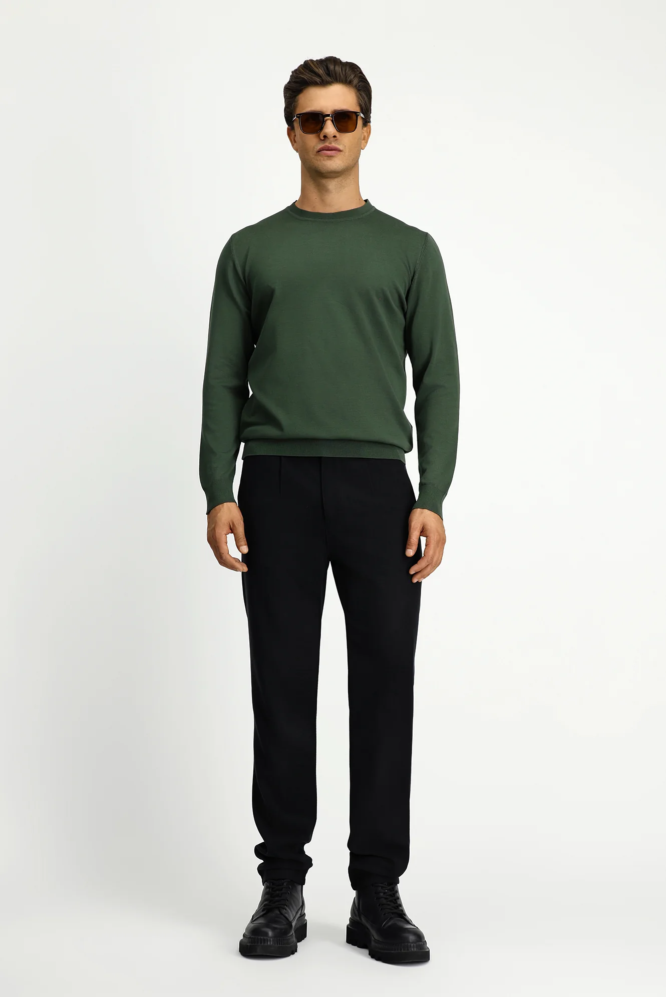 Orta Haki Bisiklet Yaka Regular Fit Triko Kazak - Image 2