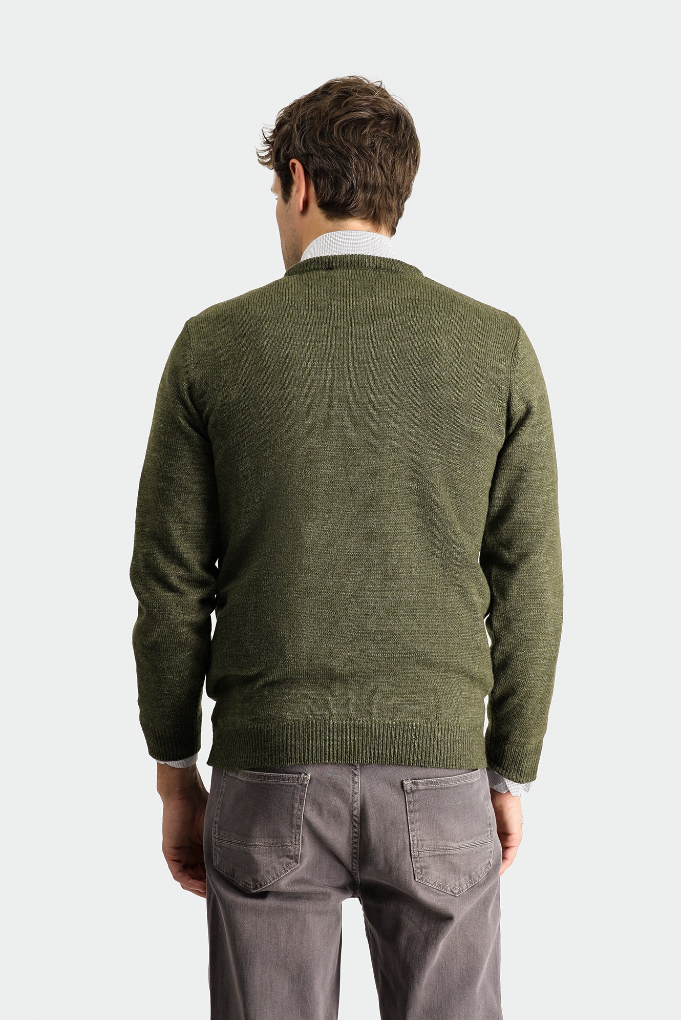 Orta Haki Bisiklet Yaka Slim Fit Dar Kesim Desenli Triko Kazak - Image 3