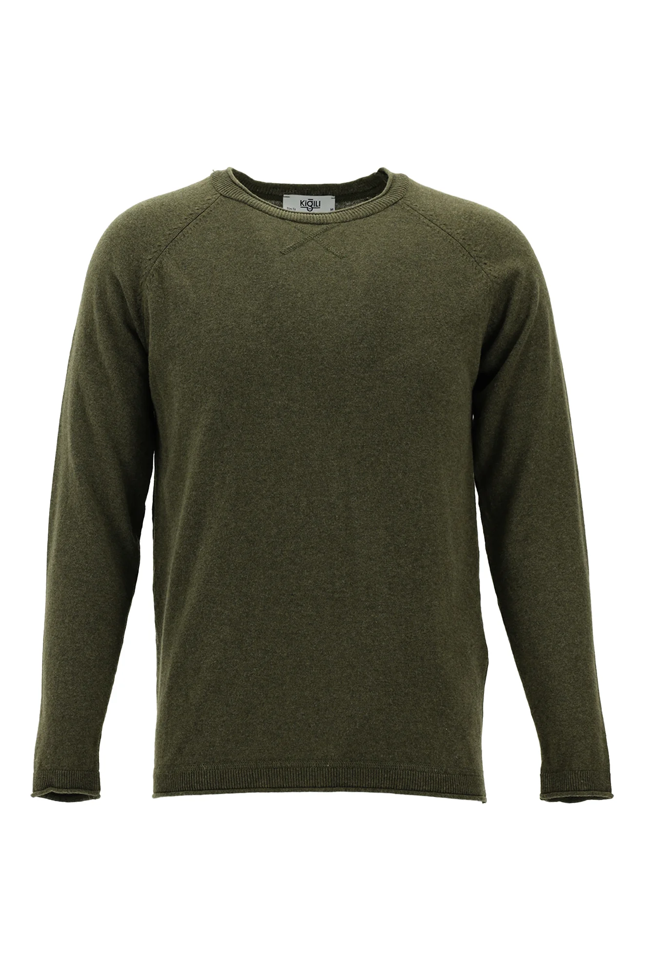 Orta Haki Bisiklet Yaka Slim Fit Dar Kesim Pamuk Triko Kazak