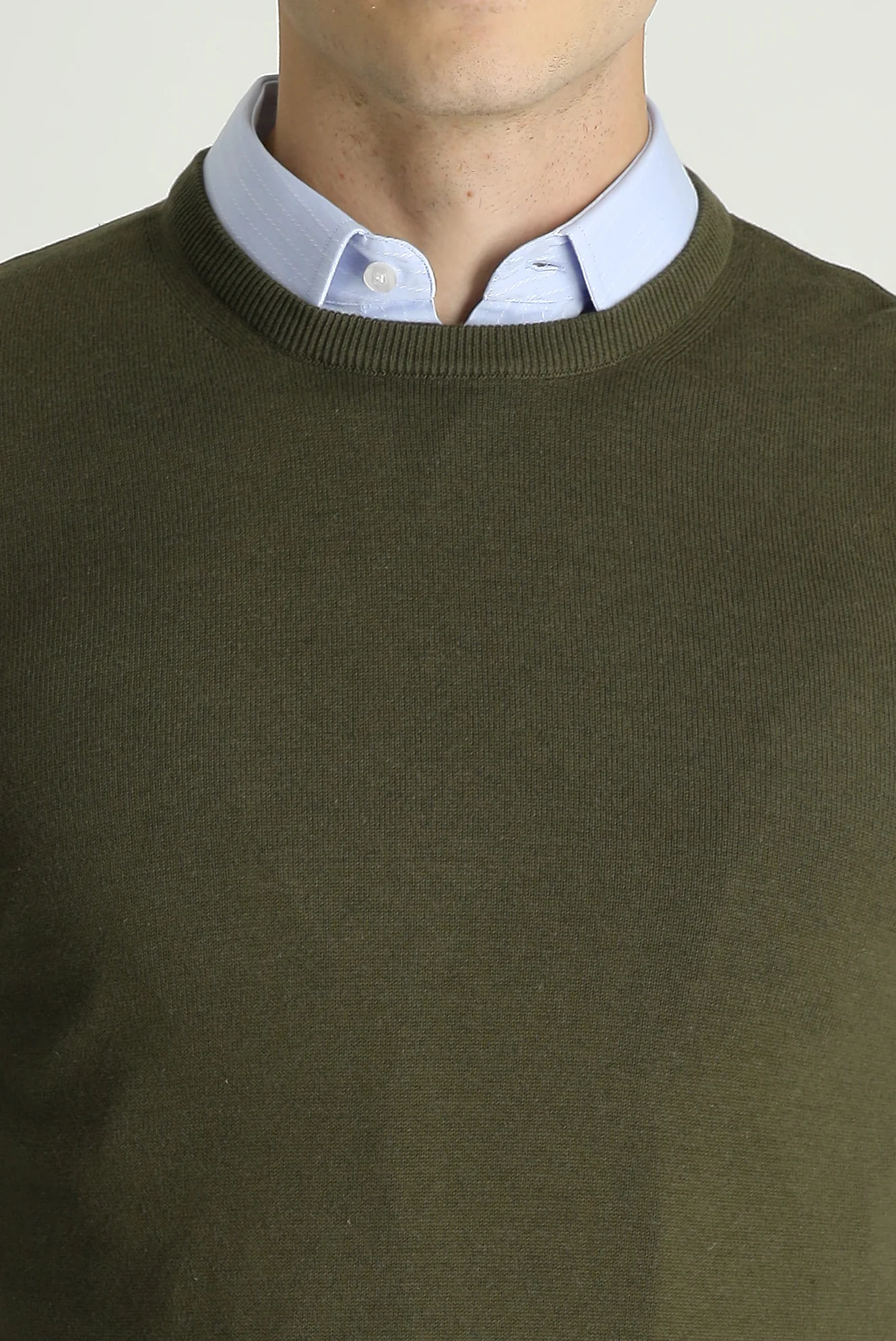 Orta Haki Bisiklet Yaka Slim Fit Dar Kesim Pamuklu Triko Kazak - Image 4