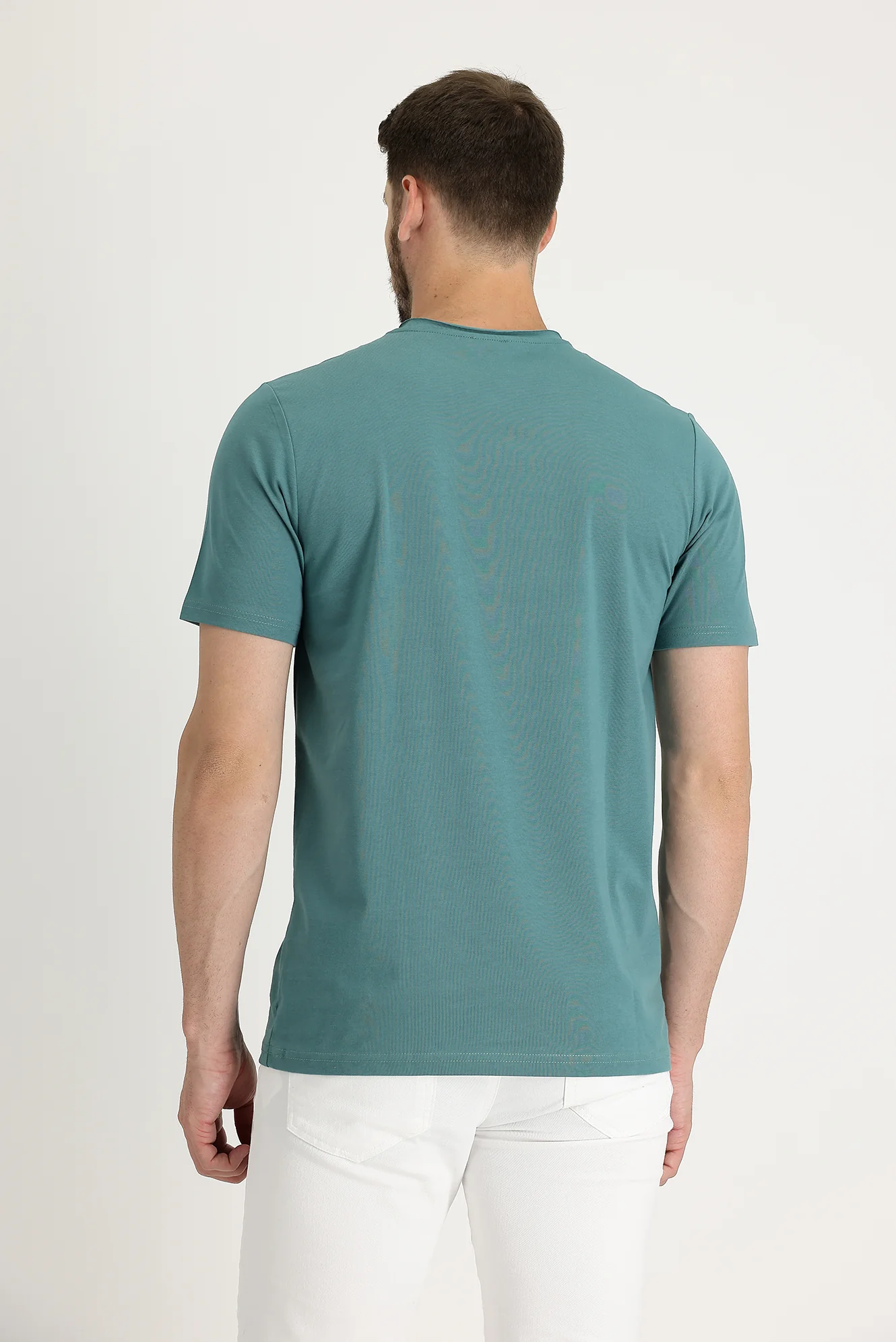 Orta Haki Bisiklet Yaka Slim Fit Dar Kesim Tişört - Image 3