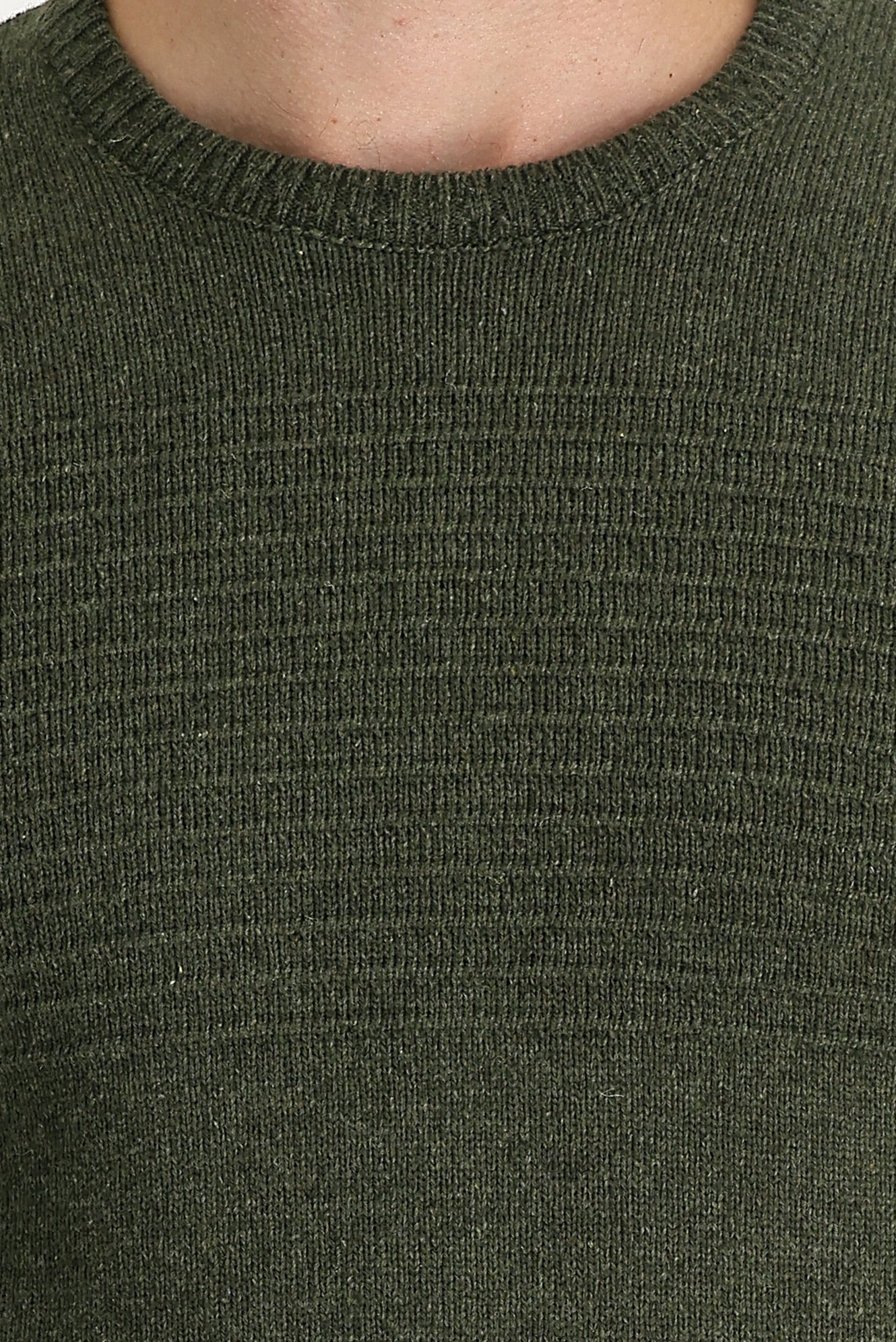 Orta Haki Bisiklet Yaka Slim Fit Dar Kesim Yünlü Desenli Triko Kazak - Image 4
