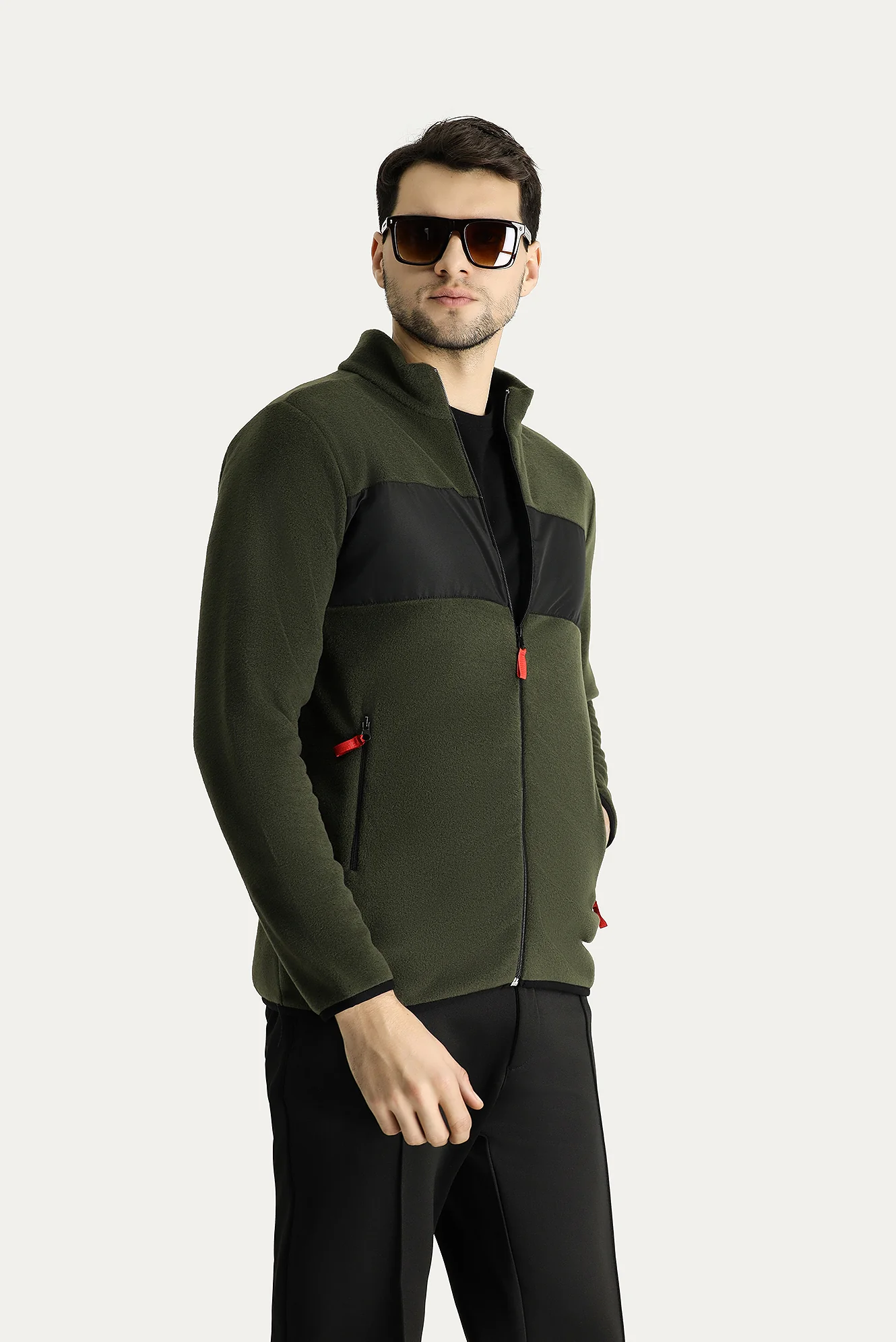 Orta Haki Fermuarlı Polar Sweatshirt - Image 6