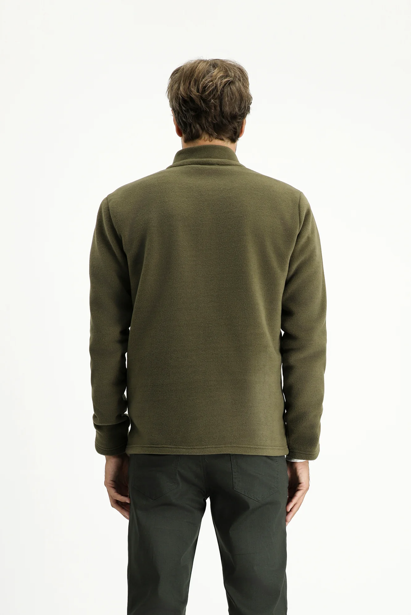 Orta Haki Dik Yaka Tam Fermuarlı Soğuk Geçirmez Tüylenme Yapmayan Cepli Polar Sweatshirt - Image 4